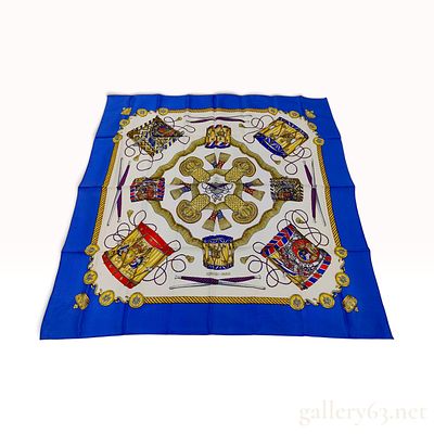 Vintage Hermes Les Tambours Silk Carre 90 Scarf. Hermes Les Tambours silk scarf designed by 