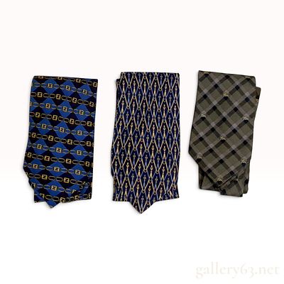 A Trio of Fendi Gucci and Burberrys Vintage Silk Neckties. Fendi geometric harlequin silk 