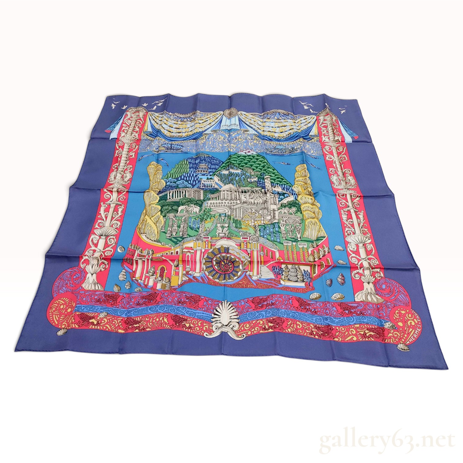 Vintage Hermes L'Atlantide Silk Carre 90 Scarf by Julia Abadie
