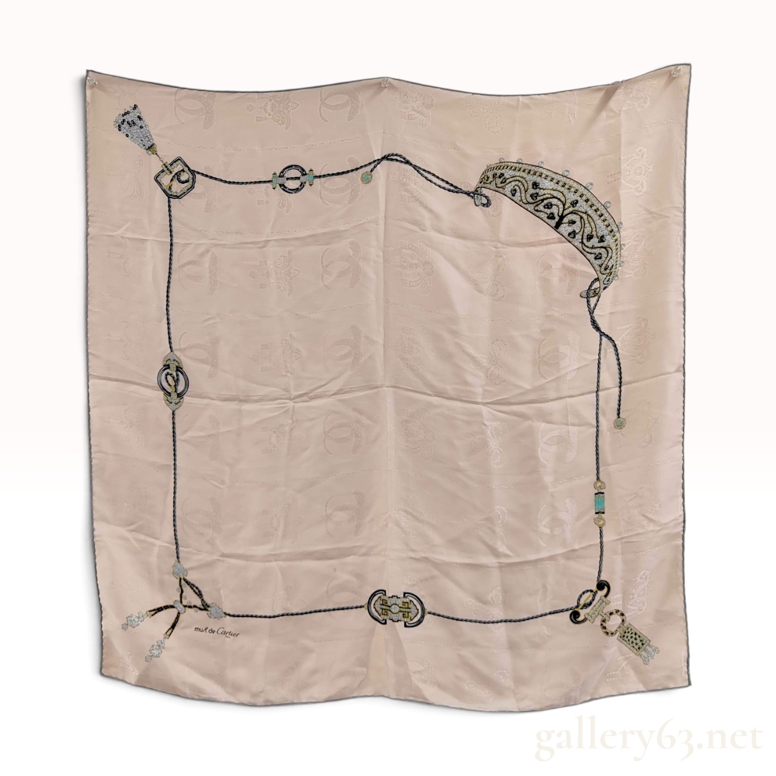 Vintage Must de Cartier Jewelry Motif Silk Scarf