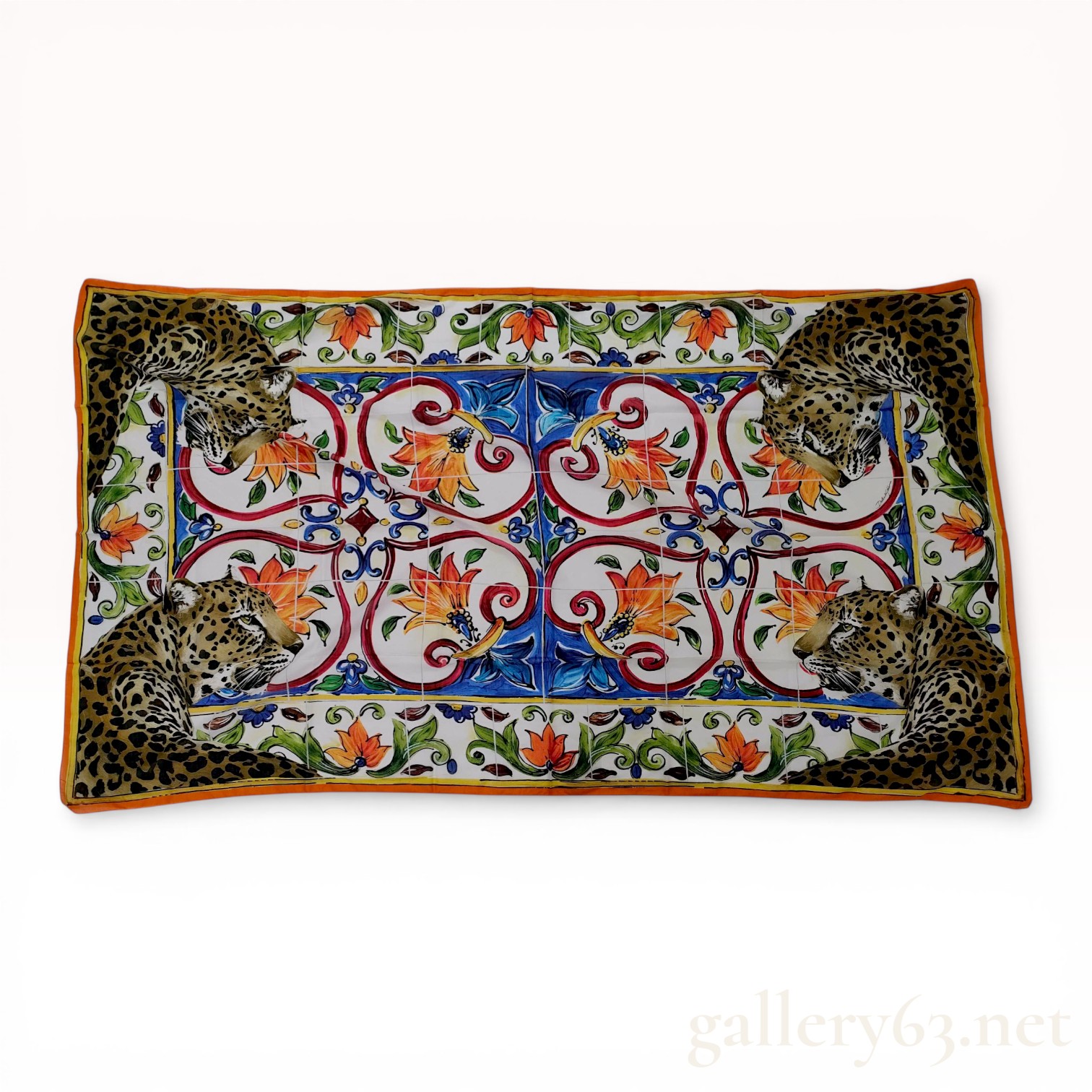 Dolce & Gabbana Majolica Leopard Print Cotton Scarf