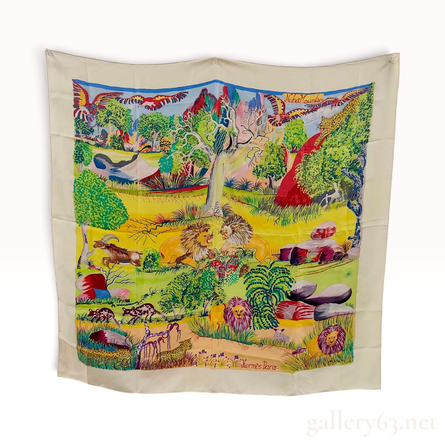 Vintage Hermes Nuba Mountain Silk Carre 90