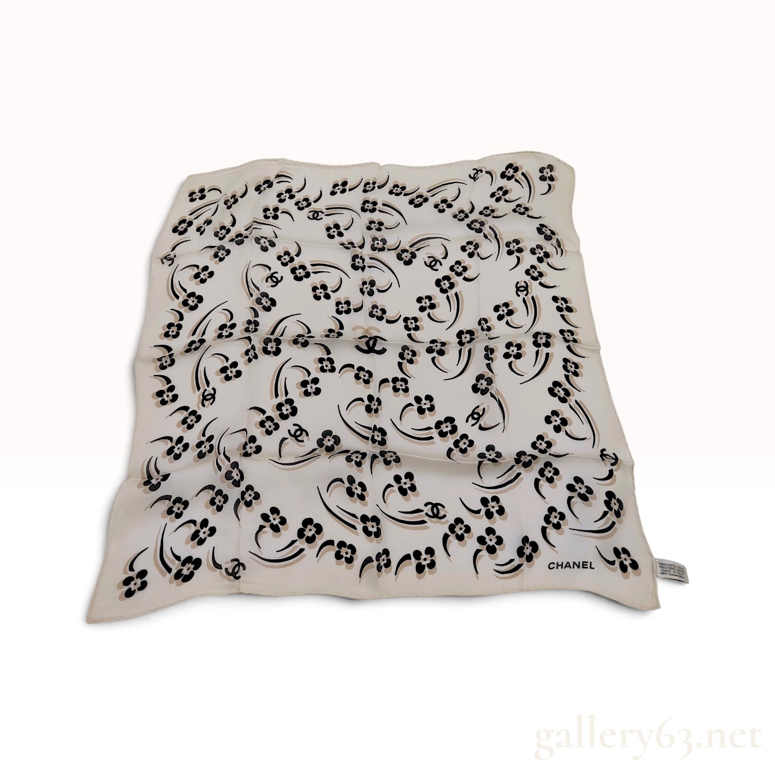 Chanel Camellia CC Logo Silk Scarf