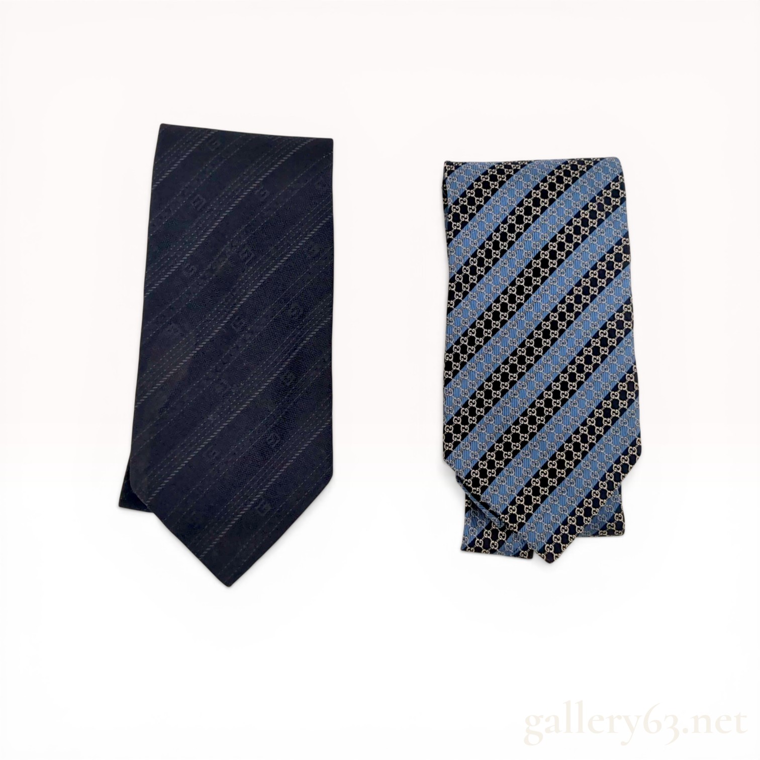Two Gucci Silk Monogram and Geometric Pattern Ties