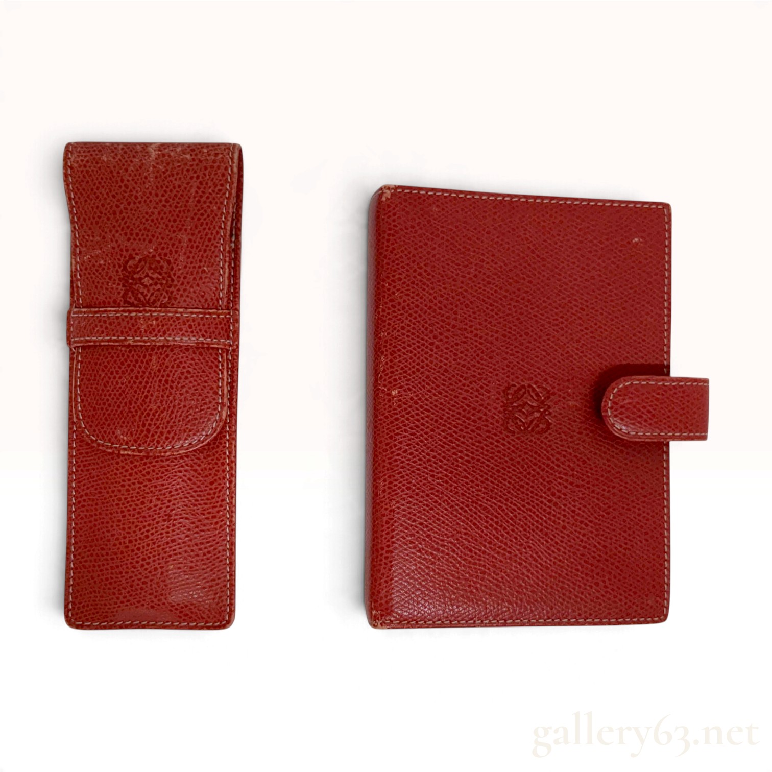 Two Loewe Red Textured Leather Pocket Diary and Pen Case