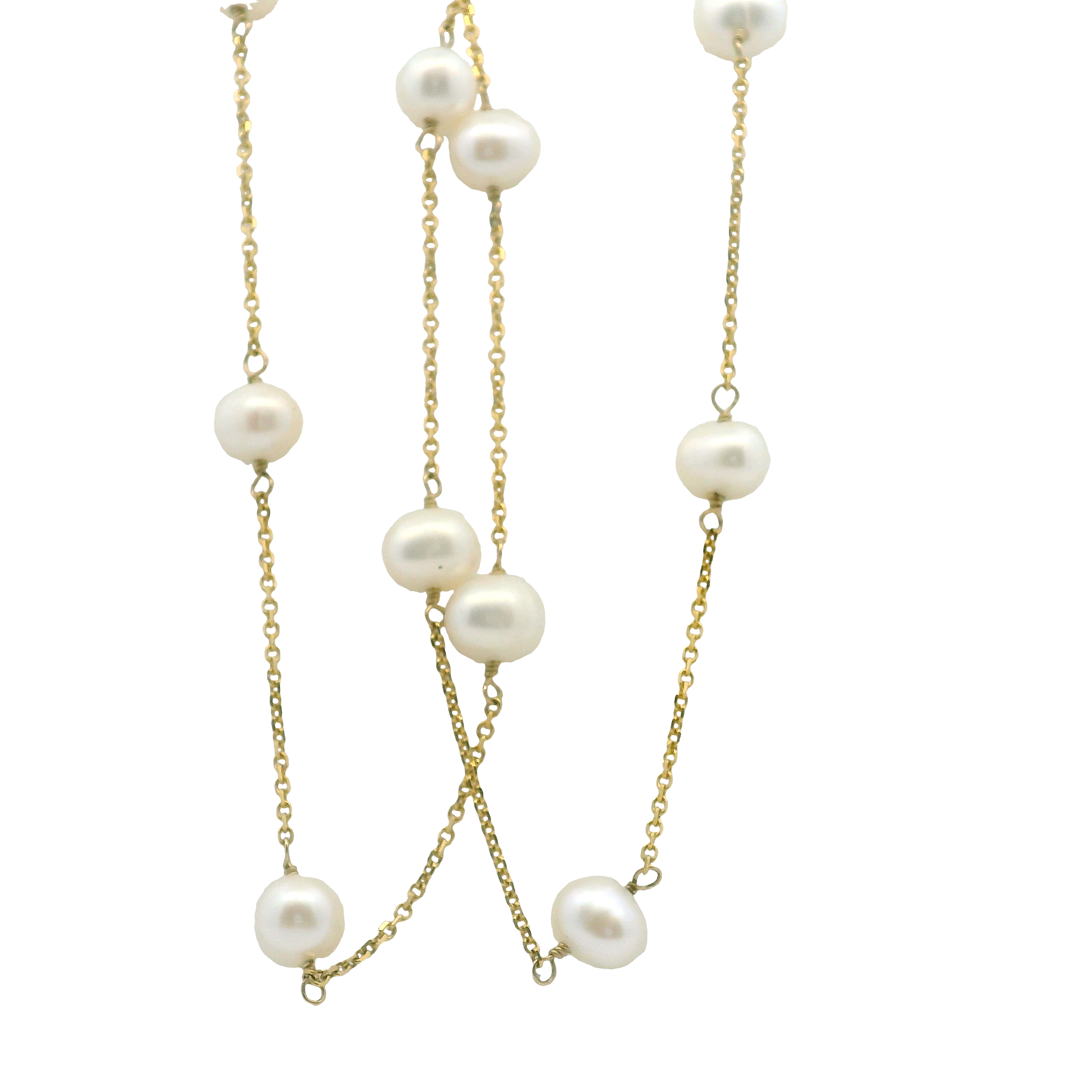 14K Gold Pearl Station Necklace