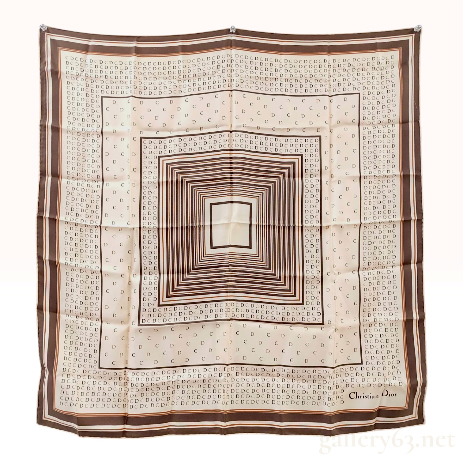Vintage Christian Dior Geometric CD Monogram Brown Silk Scarf