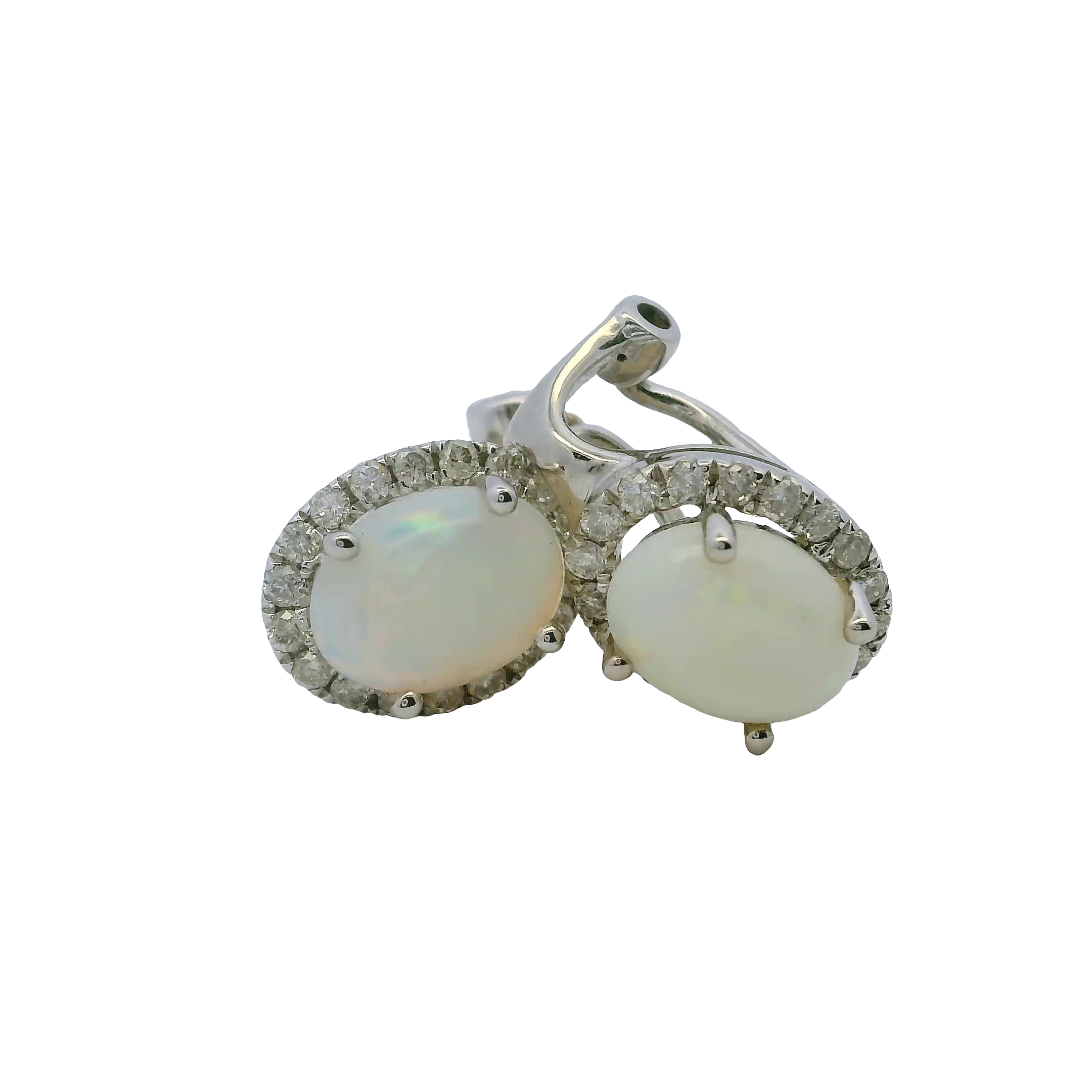 14K White Gold Opal & Diamond Earrings