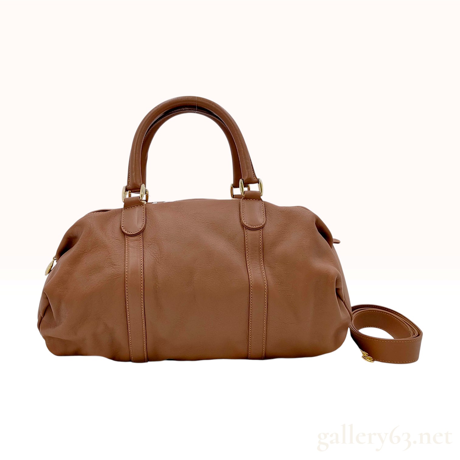 Vintage Gucci Boston Tan Leather Shoulder Bag Large Accompanied by Clochette and Keys