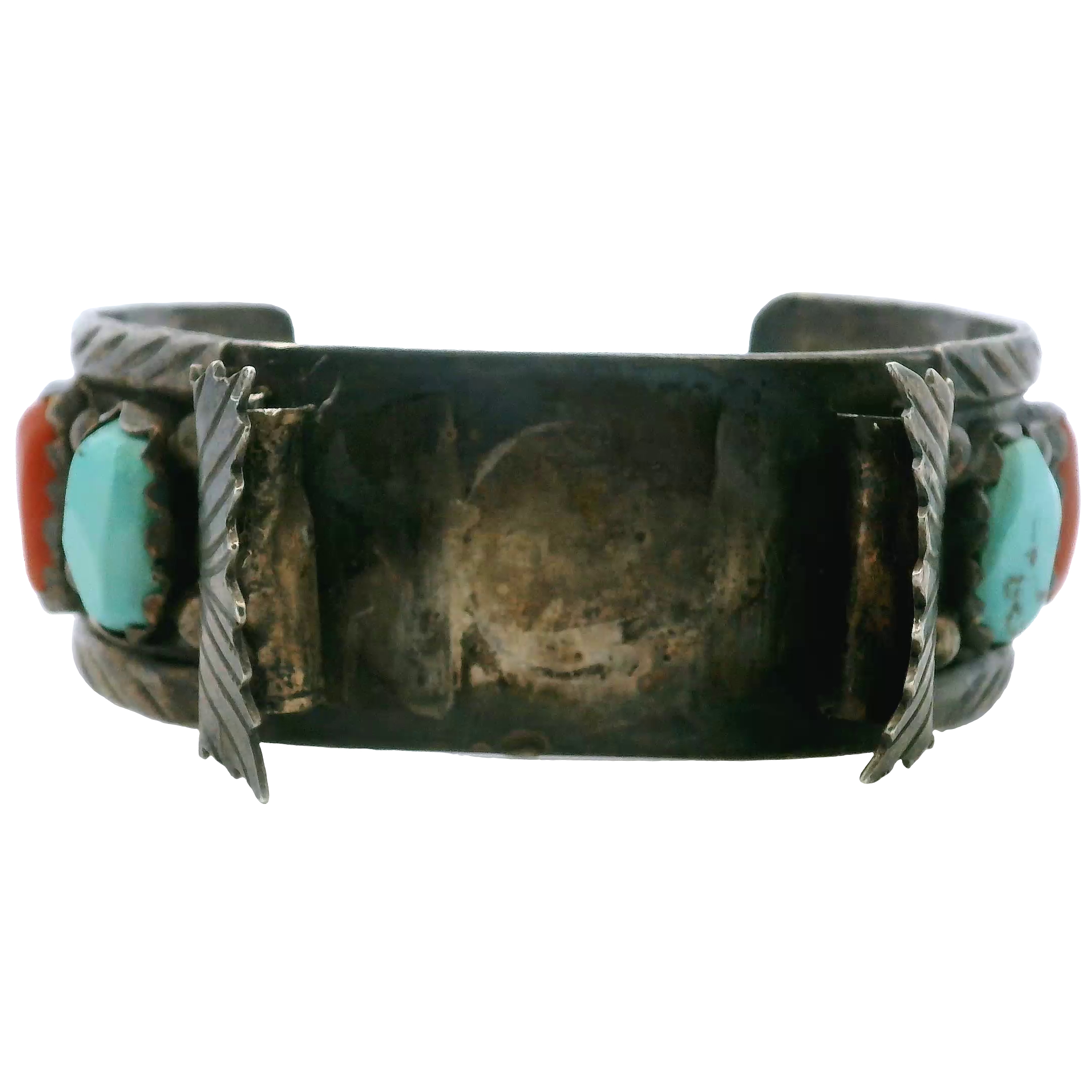 Native American Zuni Turquoise Coral Watch Cuff