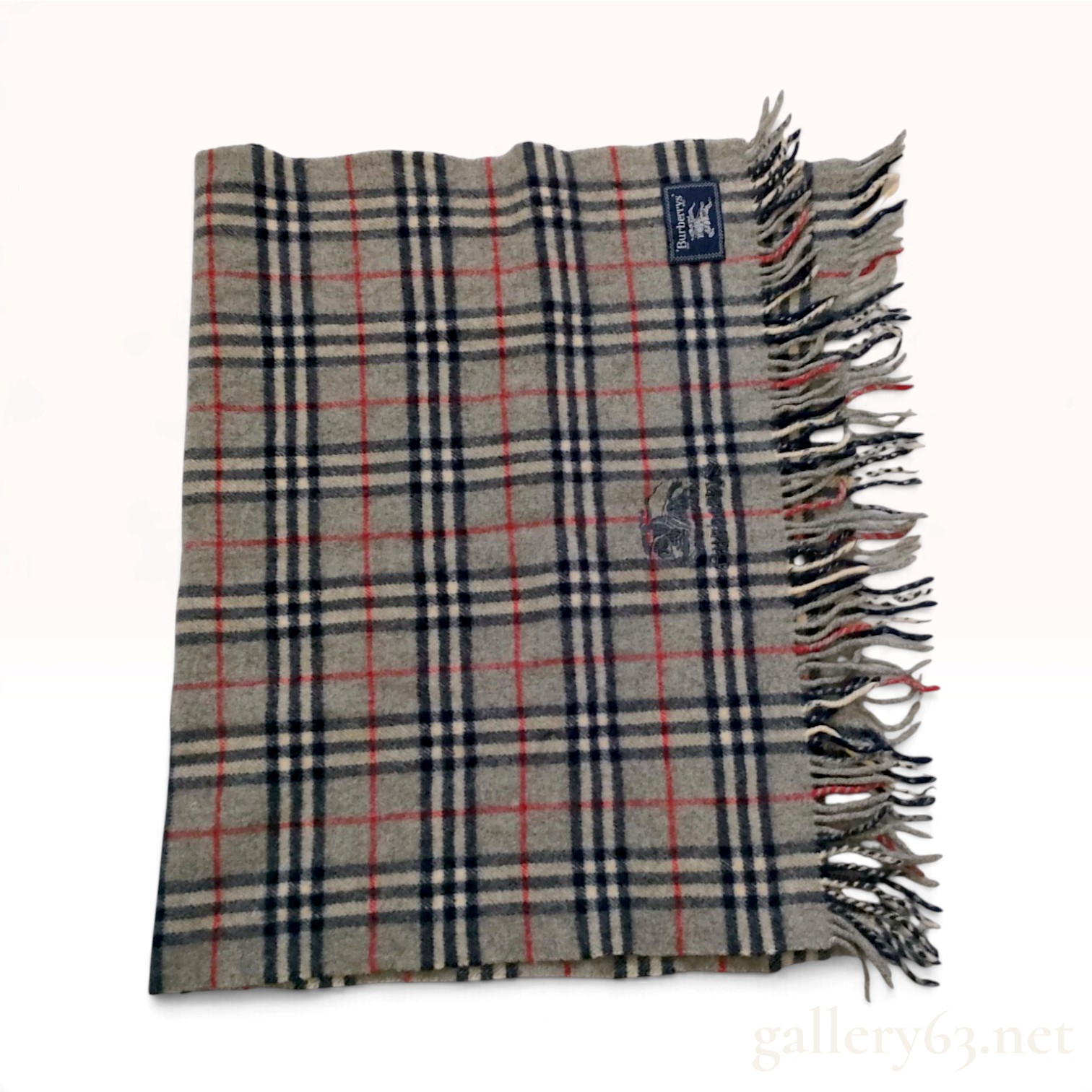 Vintage Burberrys Nova Check Grey Wool Scarf