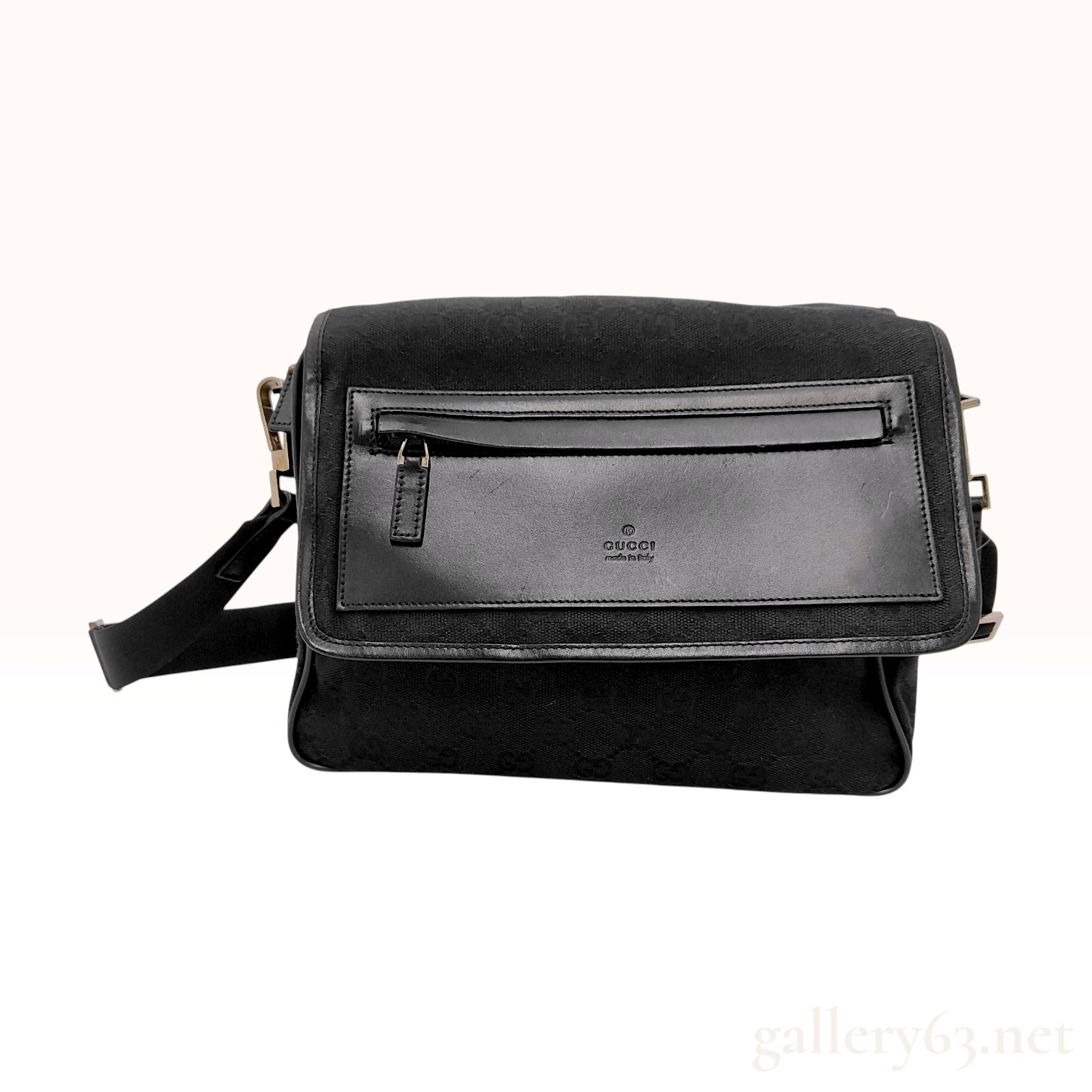 Gucci GG Monogram Canvas and Leather Messenger Bag Black