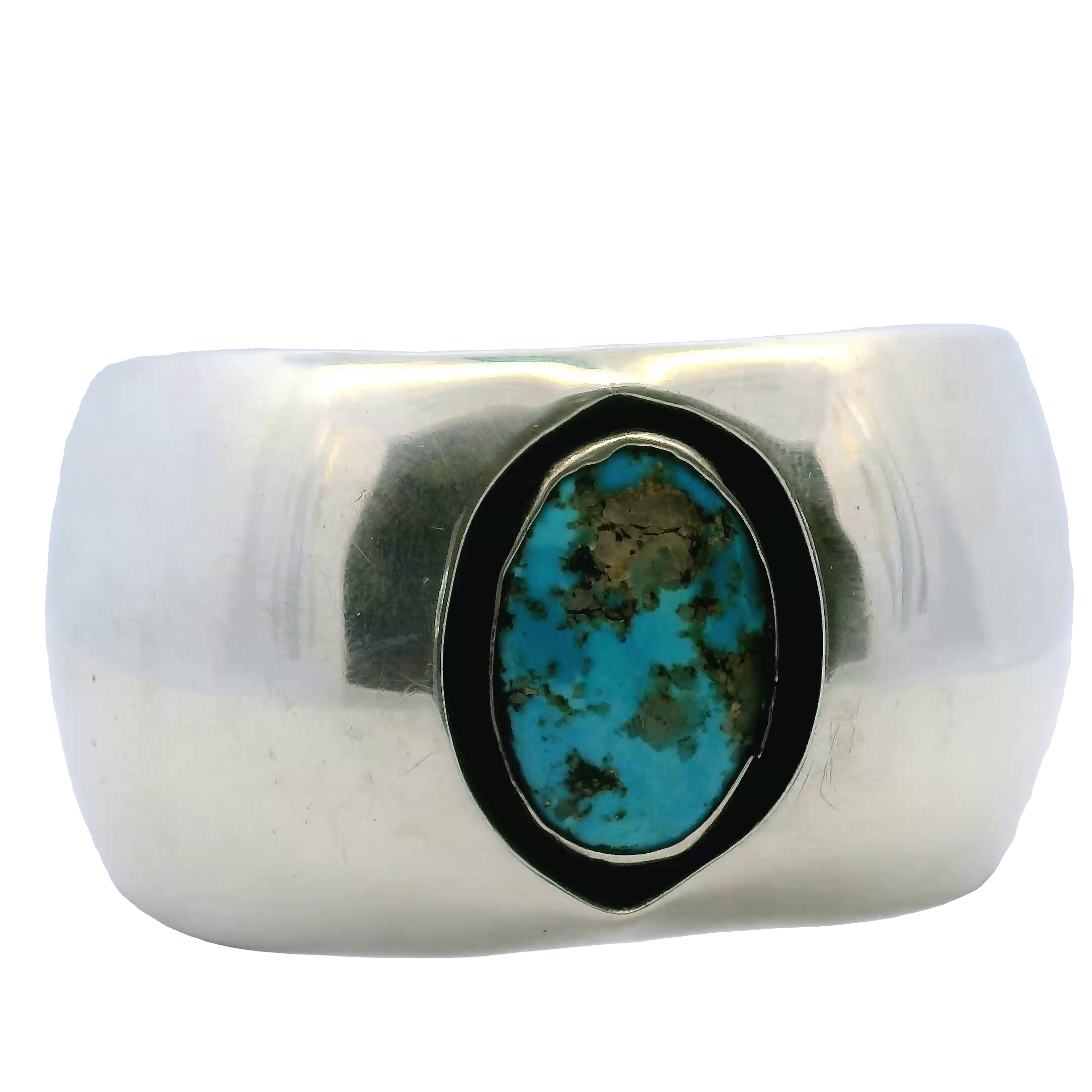 Estate Navajo Signed Sterling Turquoise Cuff Bracelet