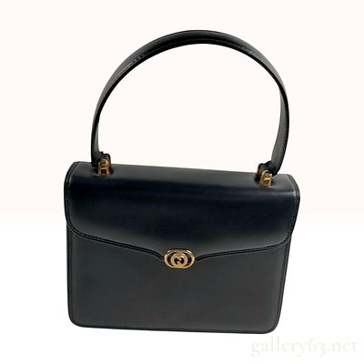 Vintage Gucci Interlocking G Black Box Calf Leather Top Handle Bag. Vintage Gucci top handle 