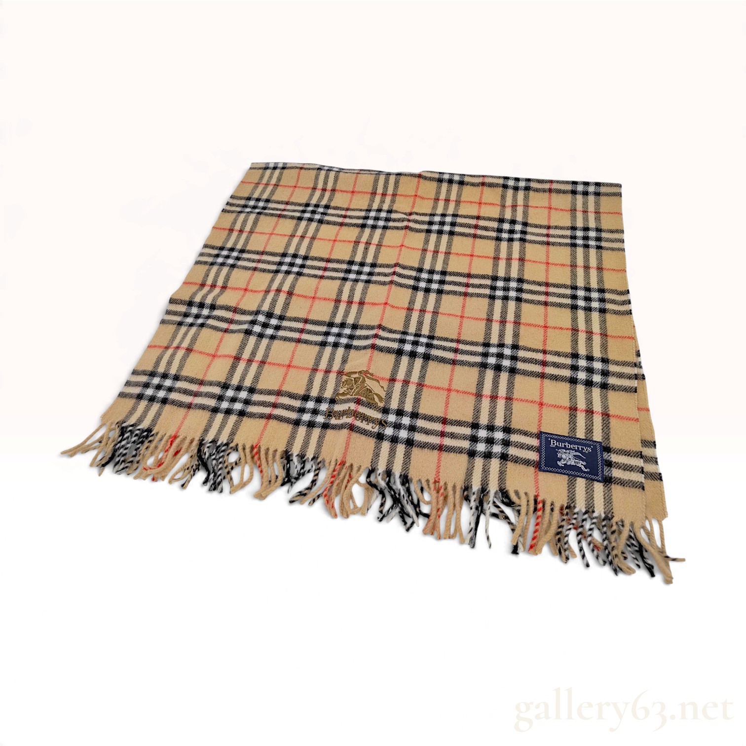 Vintage Burberrys Nova Check Tan Wool Lap Scarf with Box