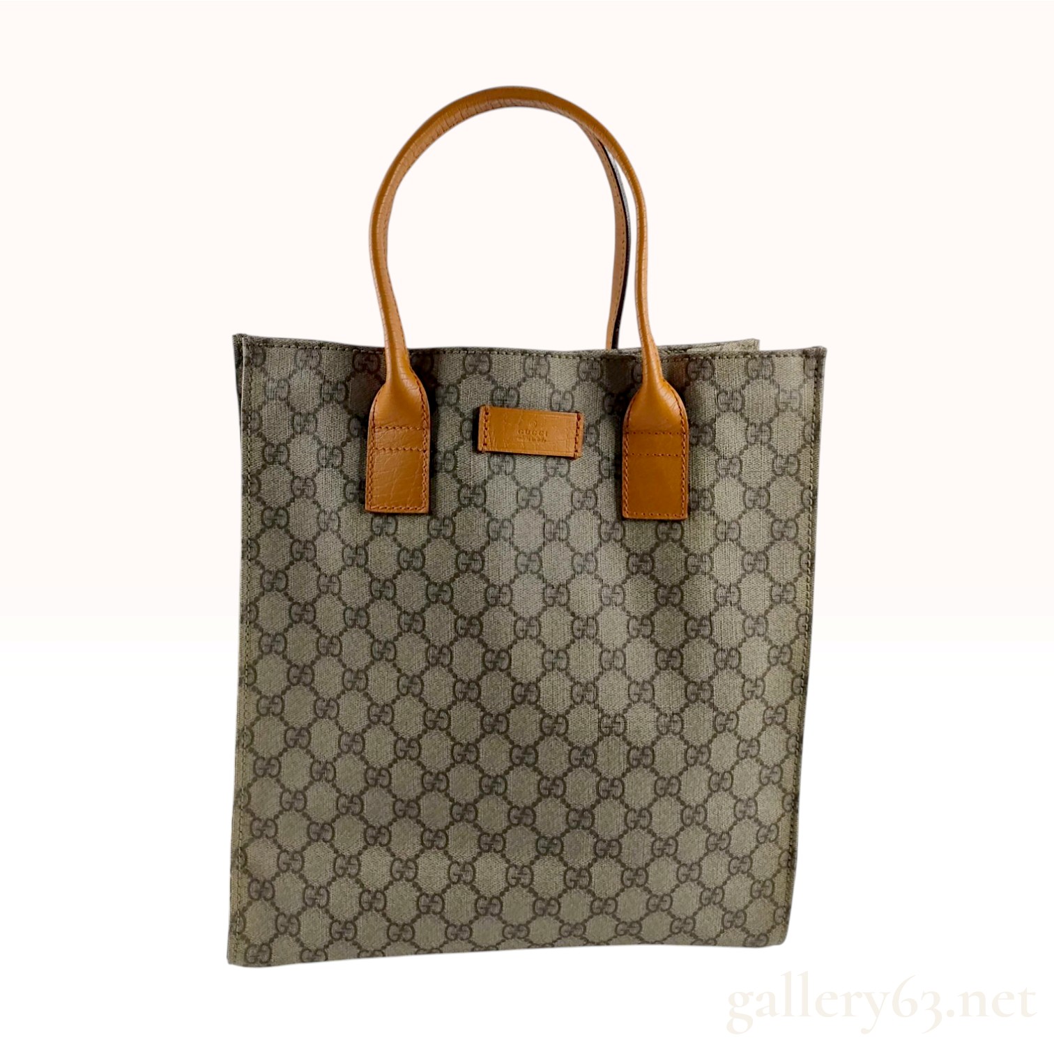 Gucci GG Supreme Tan Leather Trim Vertical Tote Bag