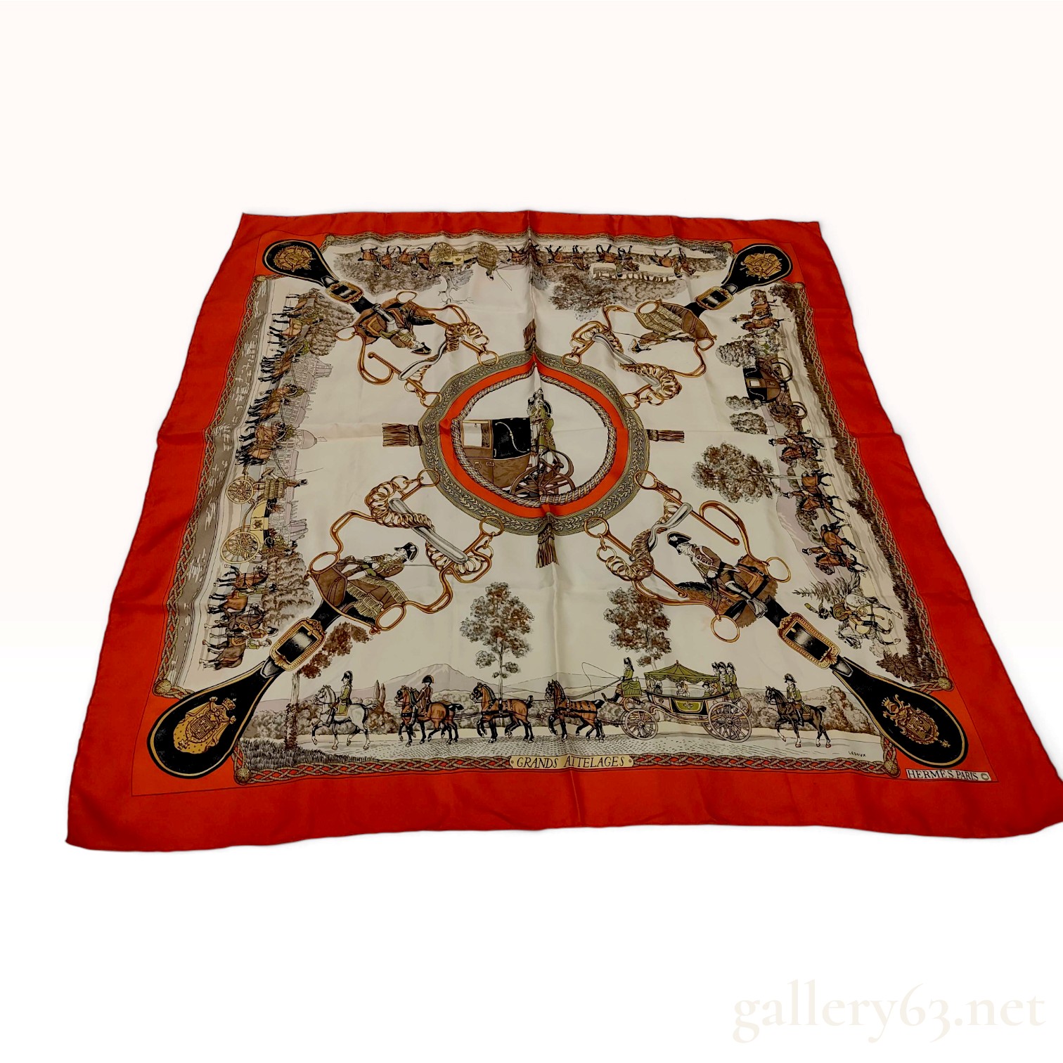 Vintage Hermes Grands Attelages Red Silk Carre 90