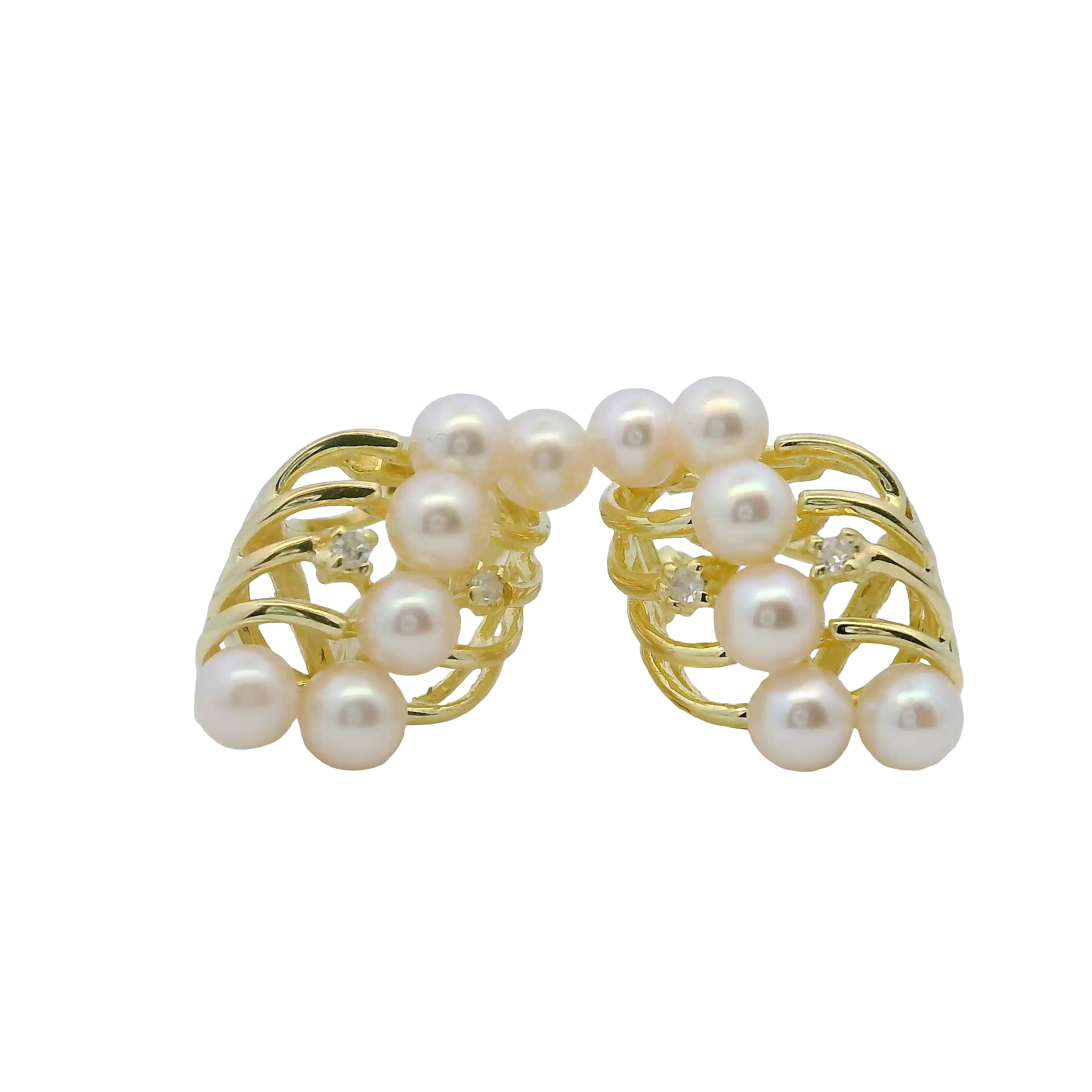 14K Gold Diamond Pearl Earrings