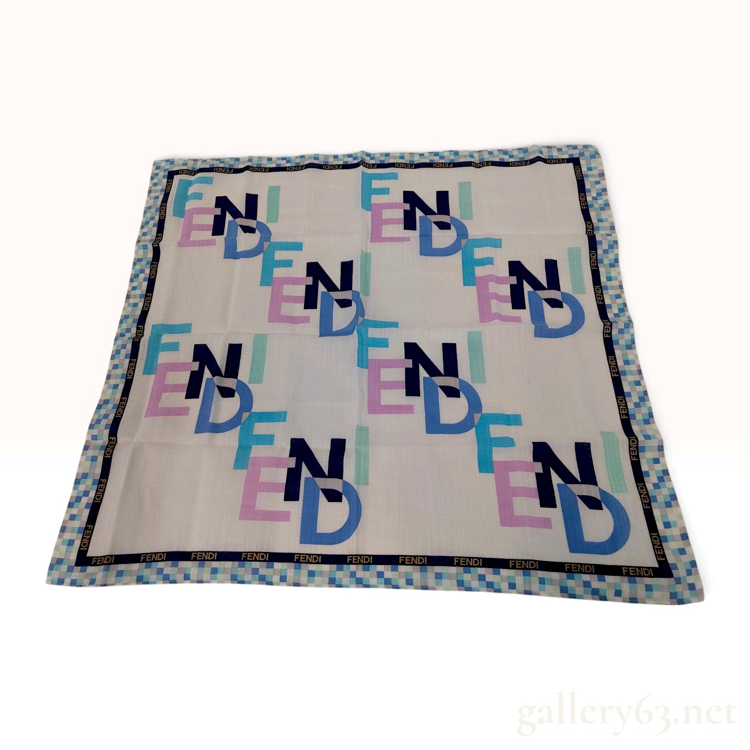 Vintage Fendi Multicolor Logo Pattern Square Scarf