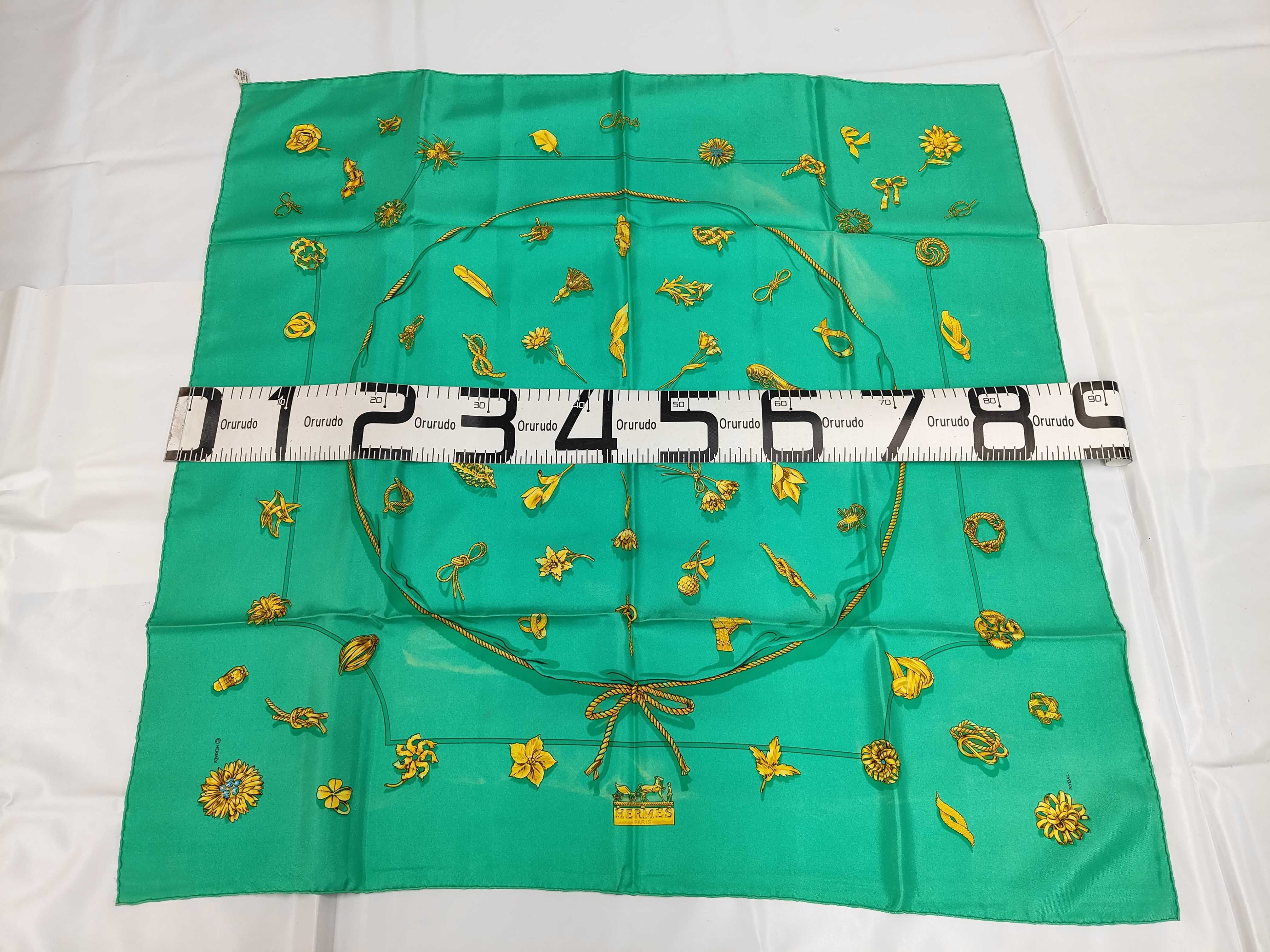 Hermes Clips Green Silk Scarf