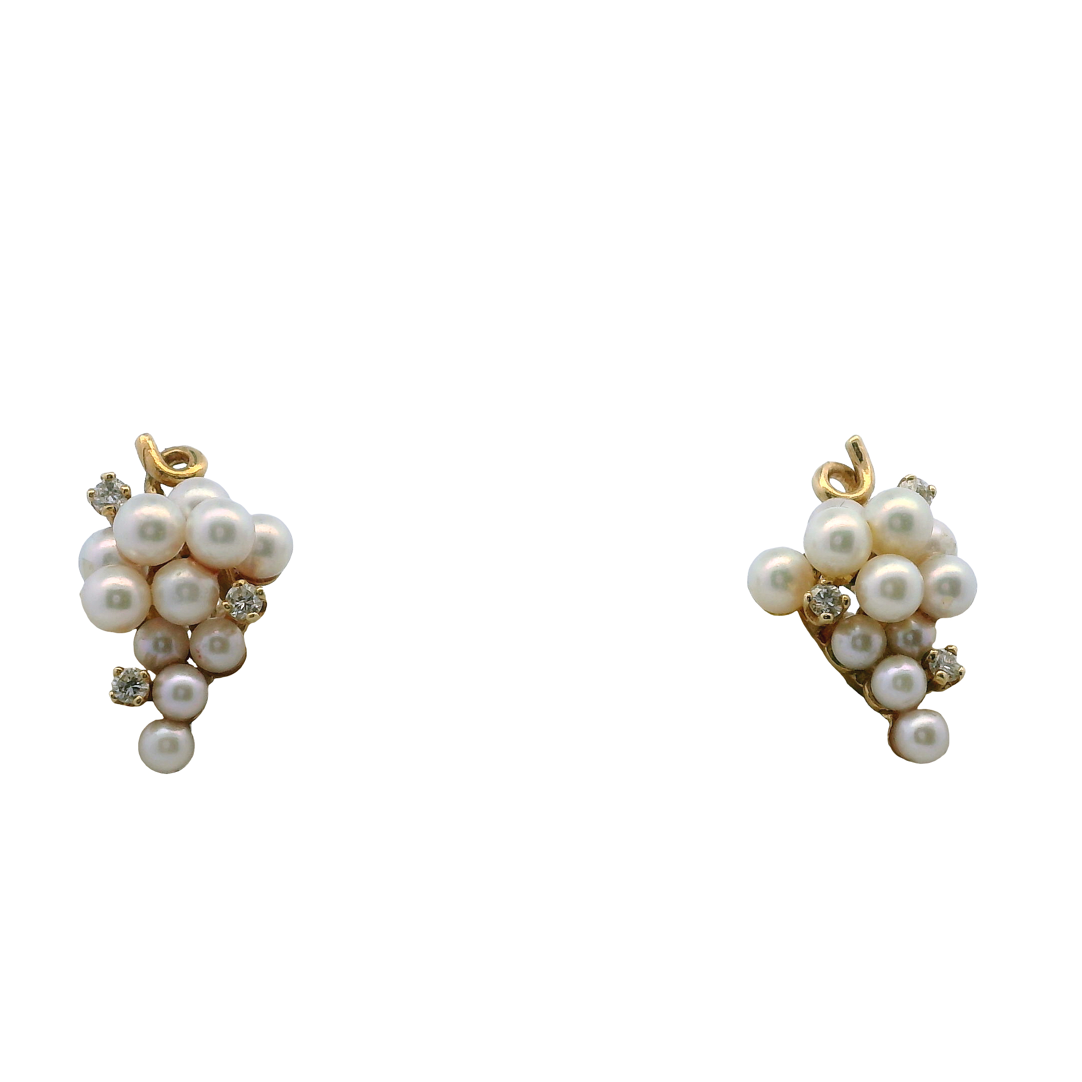 14K Gold Pearl & Diamond Grape Earrings