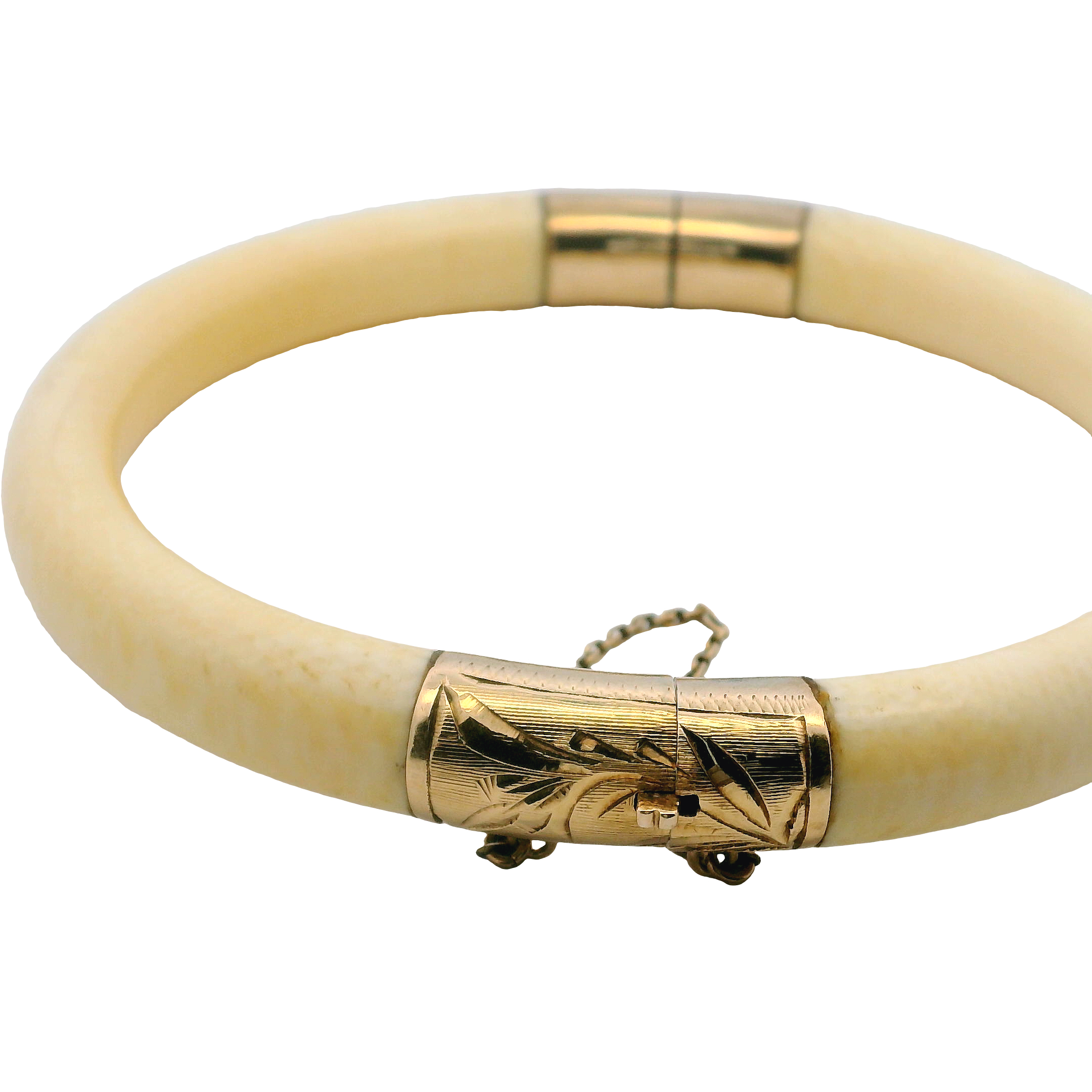 14K Yellow Gold Carved Bone Bracelet