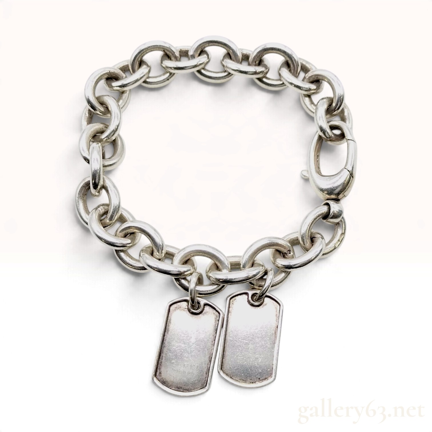 Gucci Sterling Silver Dog Tag Link Bracelet with Packaging