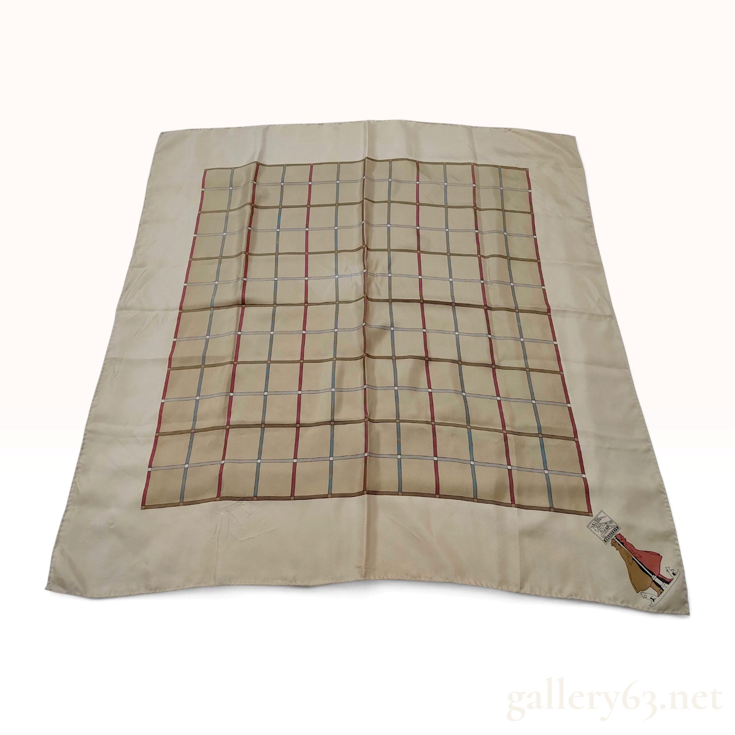 Vintage Burberrys Trench Coat Illustration Tan Silk Scarf