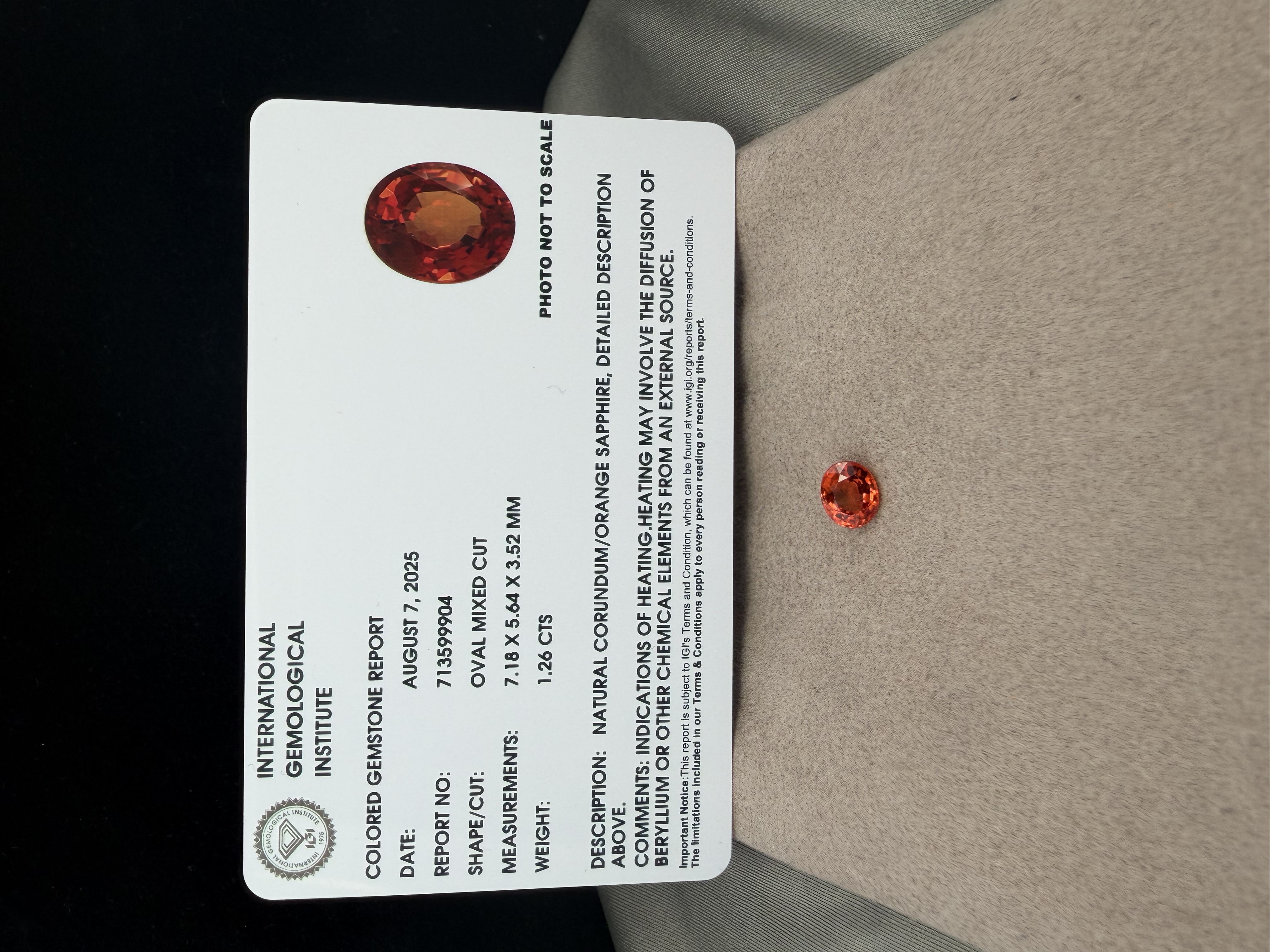 1.26 Carat Orange Sapphire Certified