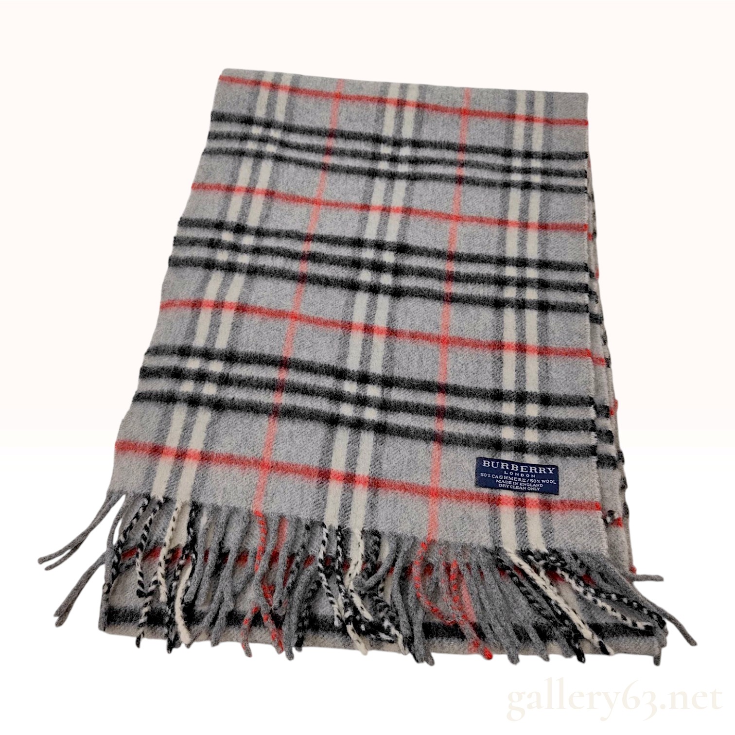 Burberry London Gray Nova Check Cashmere and Wool Scarf