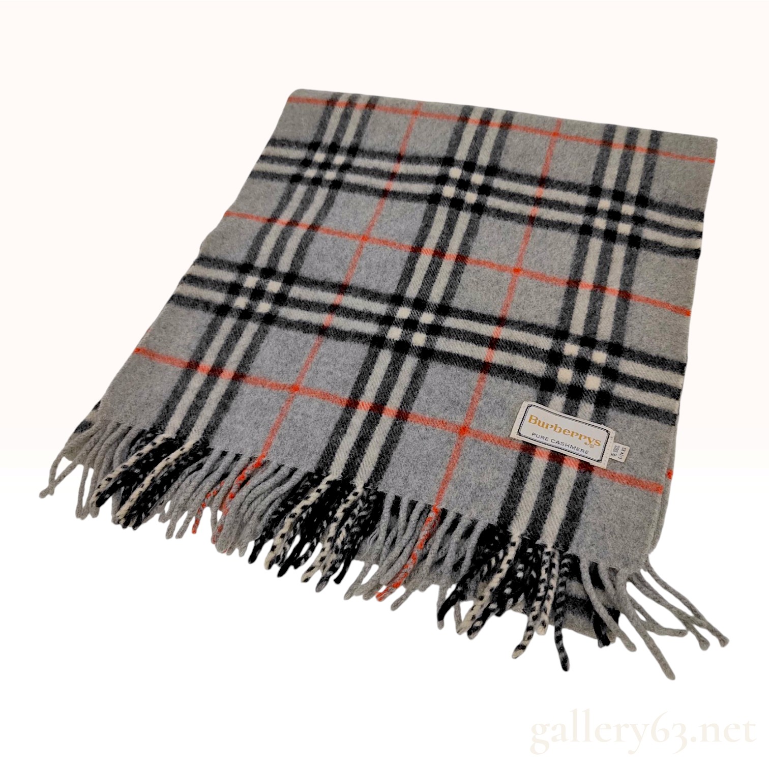 Vintage Burberrys Nova Check Gray Cashmere Scarf