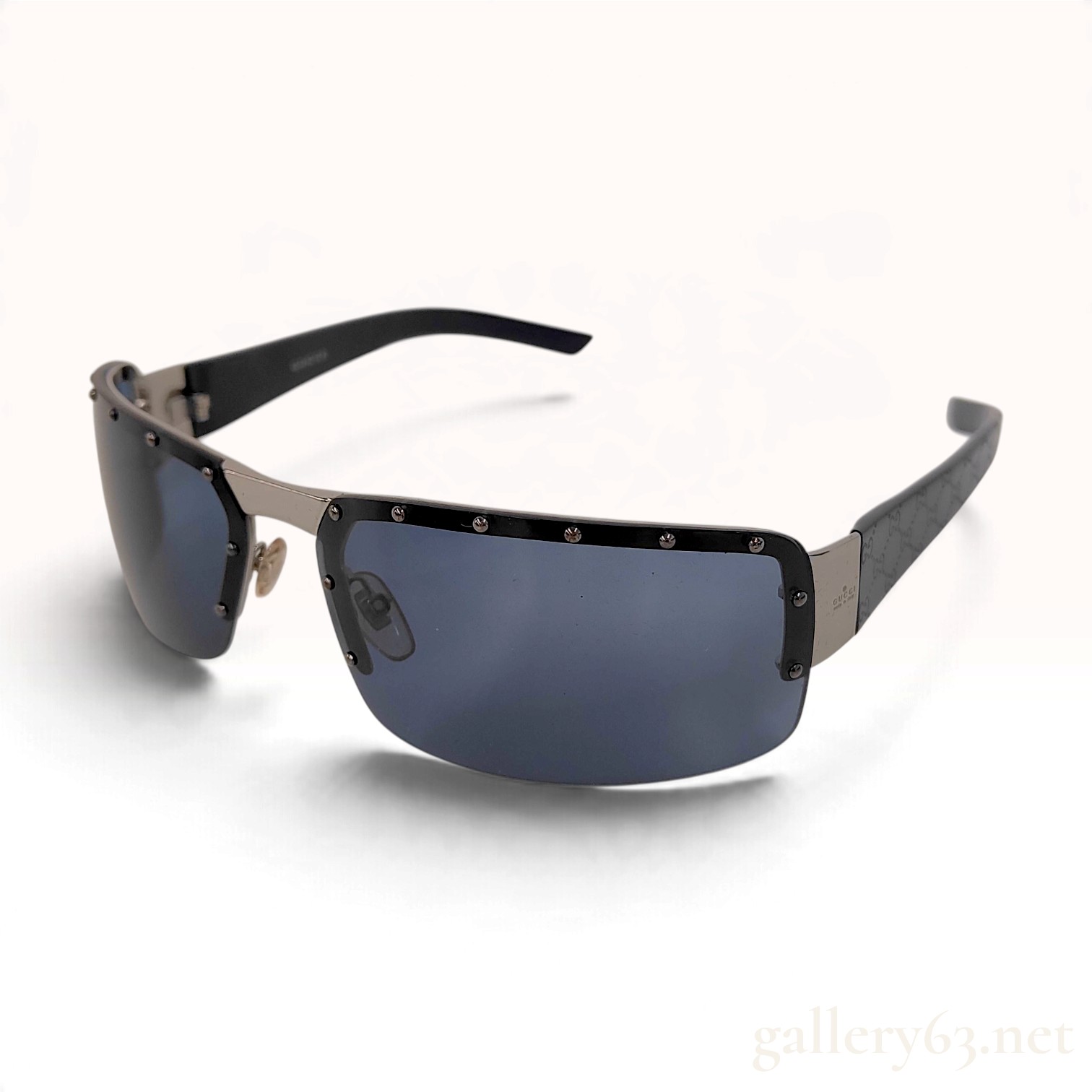 Vintage Gucci GG 1823/S Blue Gunmetal Shield Sunglasses with Case
