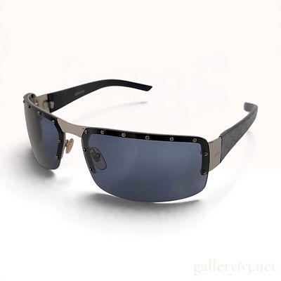 Vintage Gucci GG 1823/S Blue Gunmetal Shield Sunglasses with Case. Pair of Gucci gunmetal-tone 
