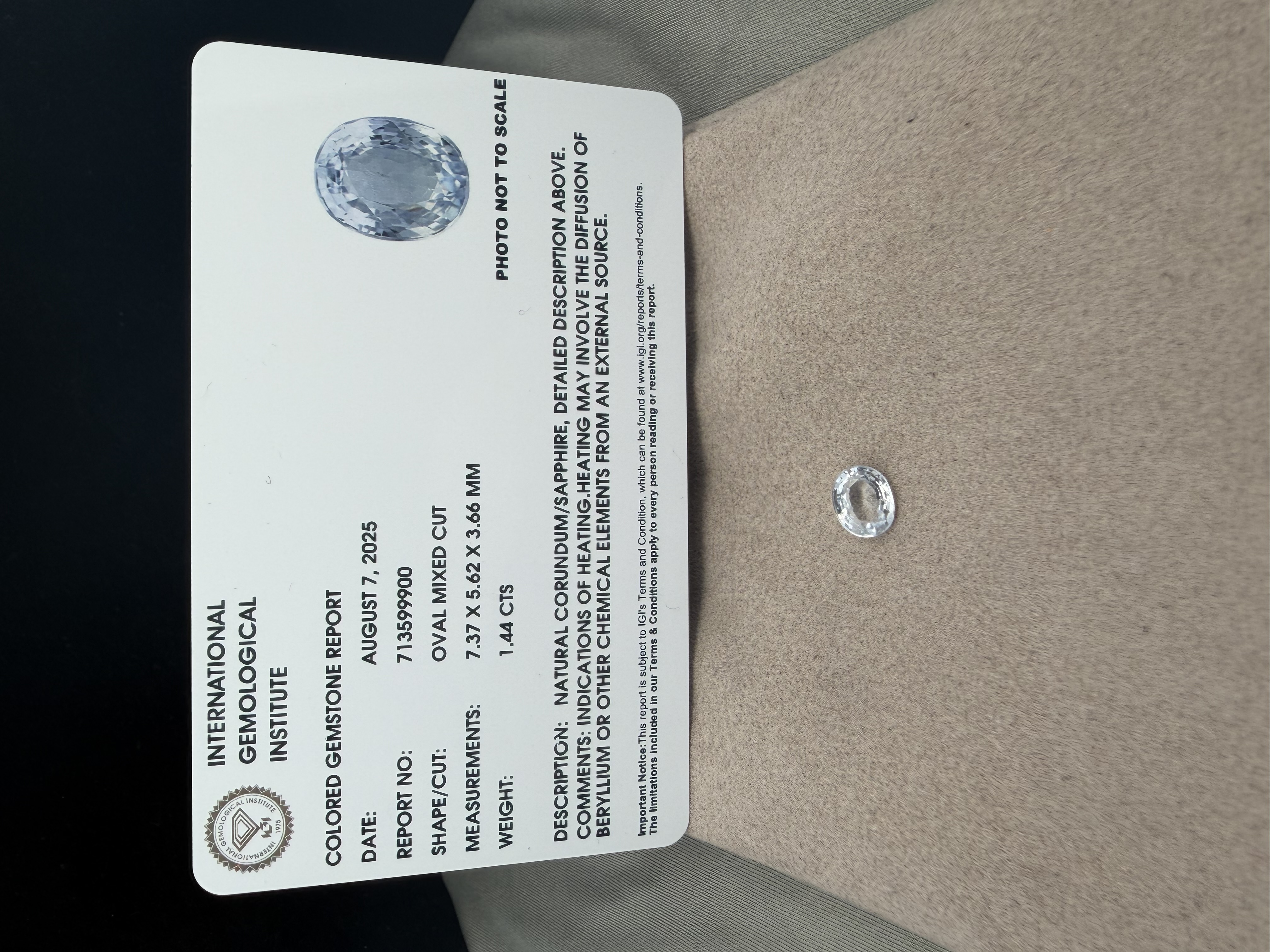 1.44 Carat Certified Sapphire