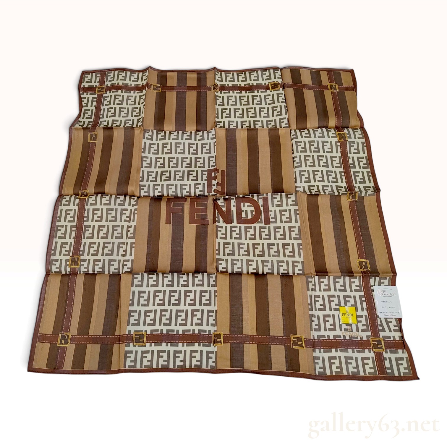 NWT Fendi Zucca Monogram Pattern Brown Cotton Scarf 58cm Accompanied by Original Packaging