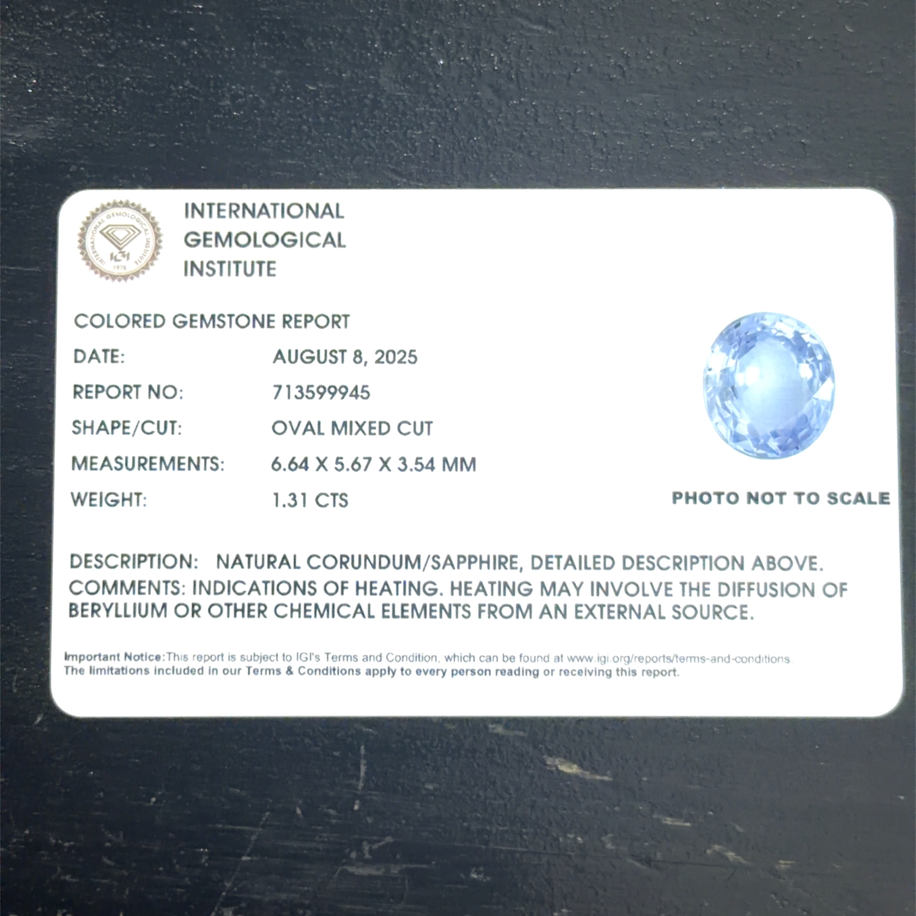 1.31 Carat Certified Sapphire
