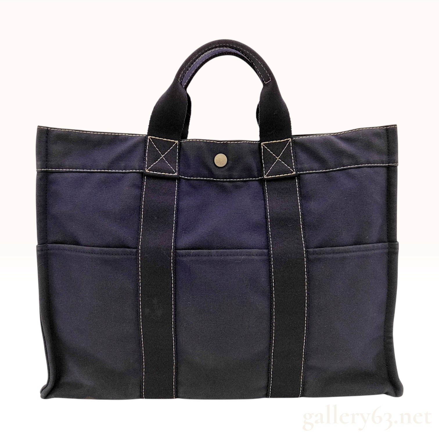 Hermes Fourre-Tout MM Navy Cotton Canvas Tote Bag