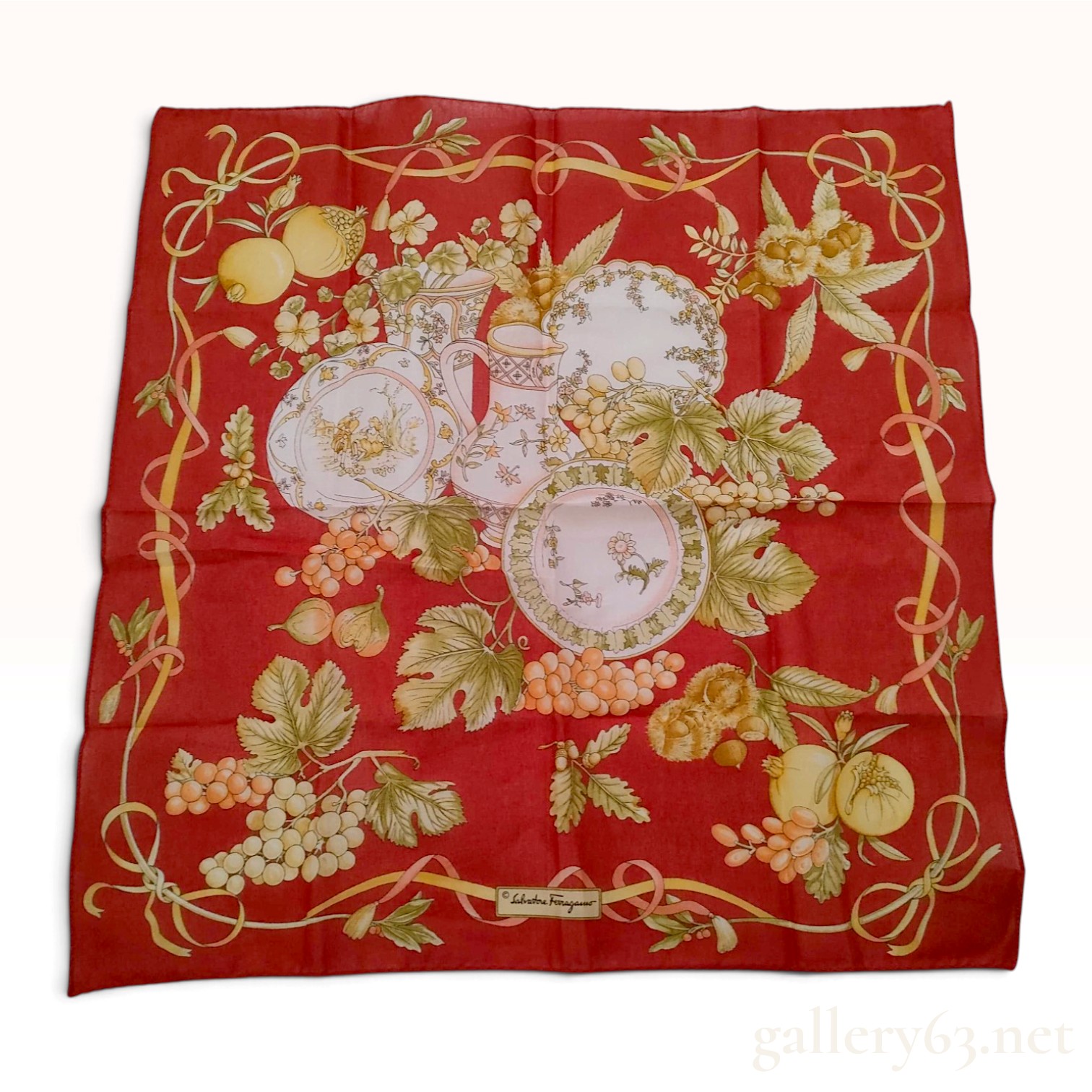 Salvatore Ferragamo Red Still Life Botanical Cotton Scarf