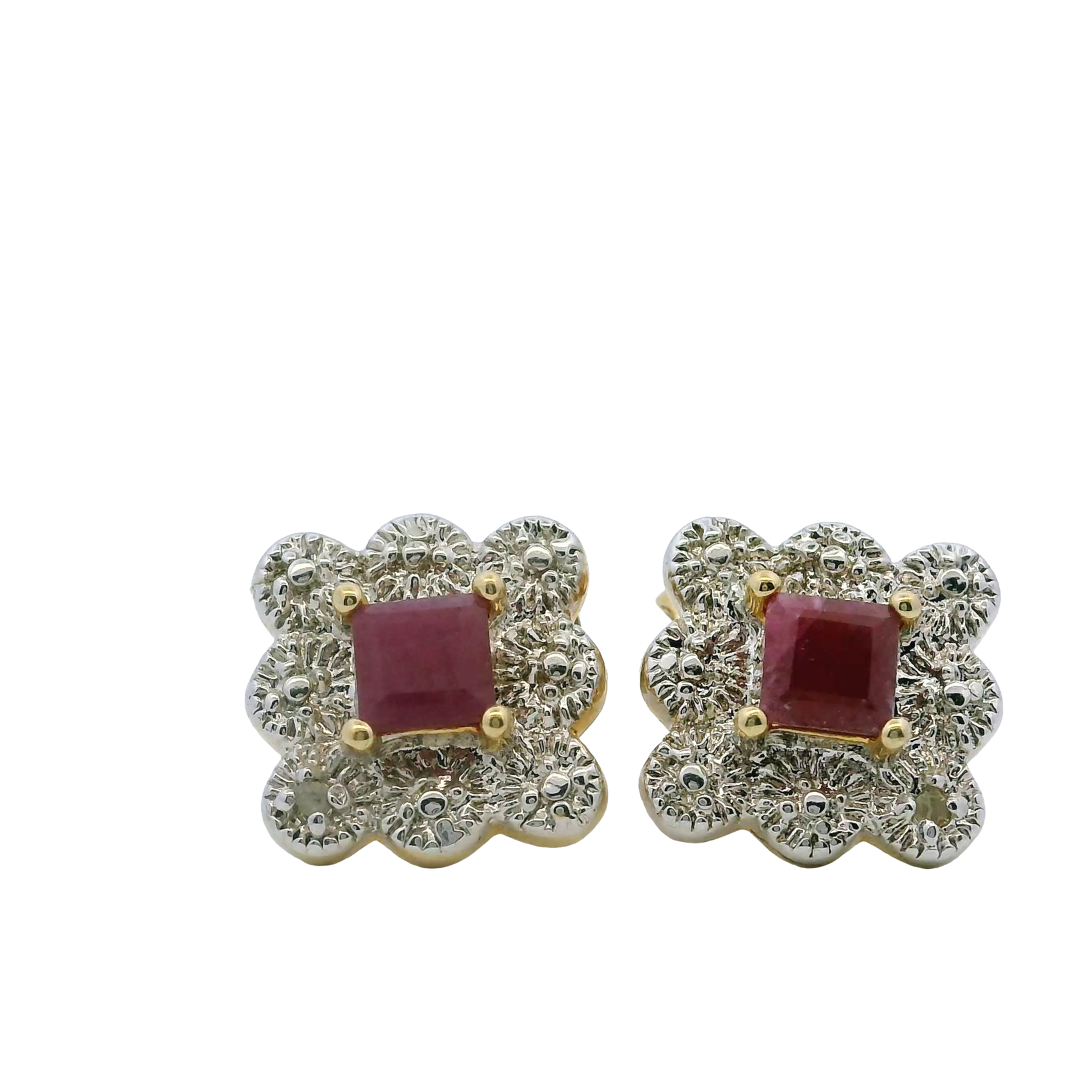 Gilt Silver Ruby & Diamond Earrings
