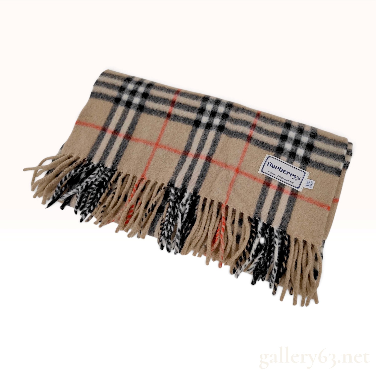 Vintage Burberrys Nova Check Camel Pure Cashmere Scarf