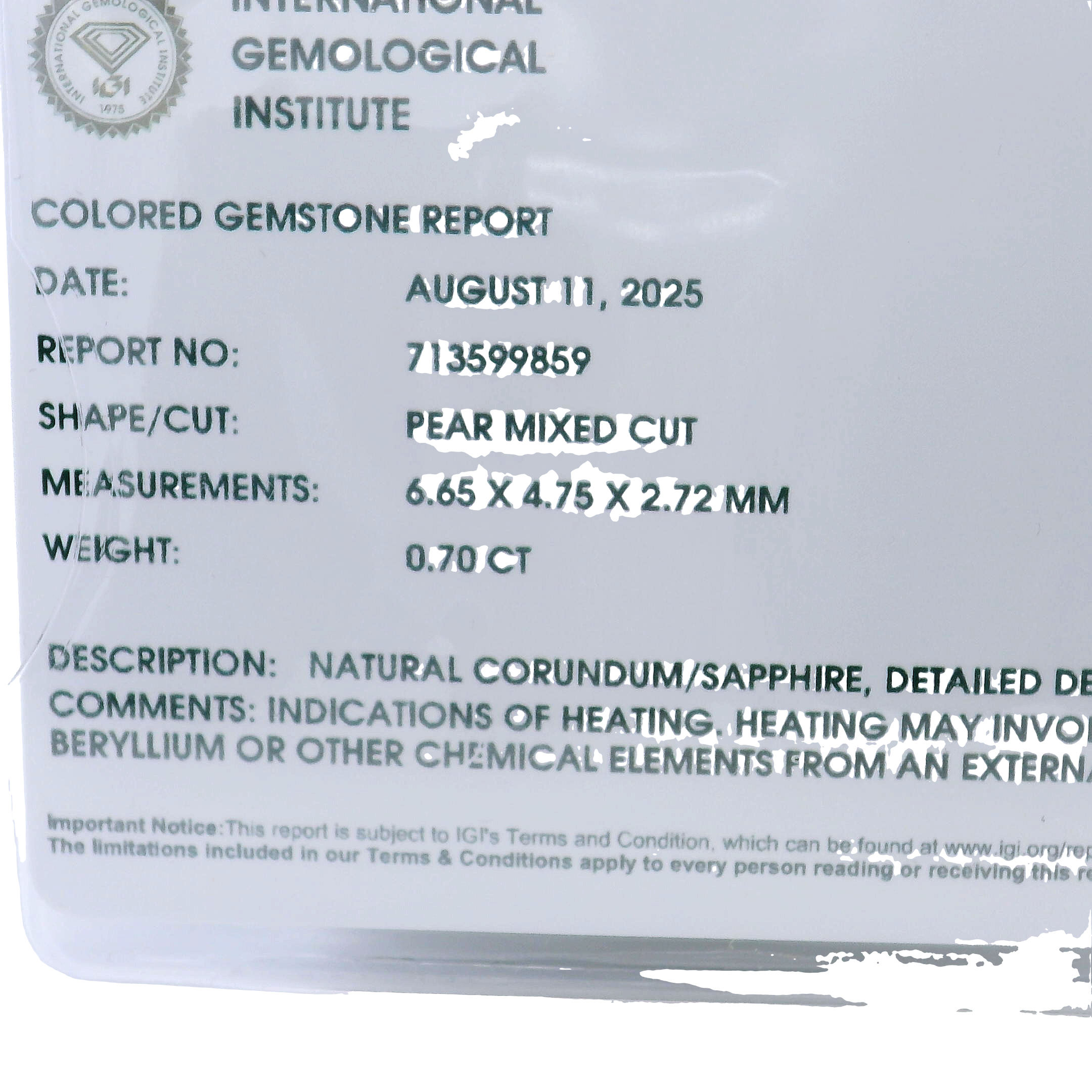 .70 Carat Certified Blue Sapphire