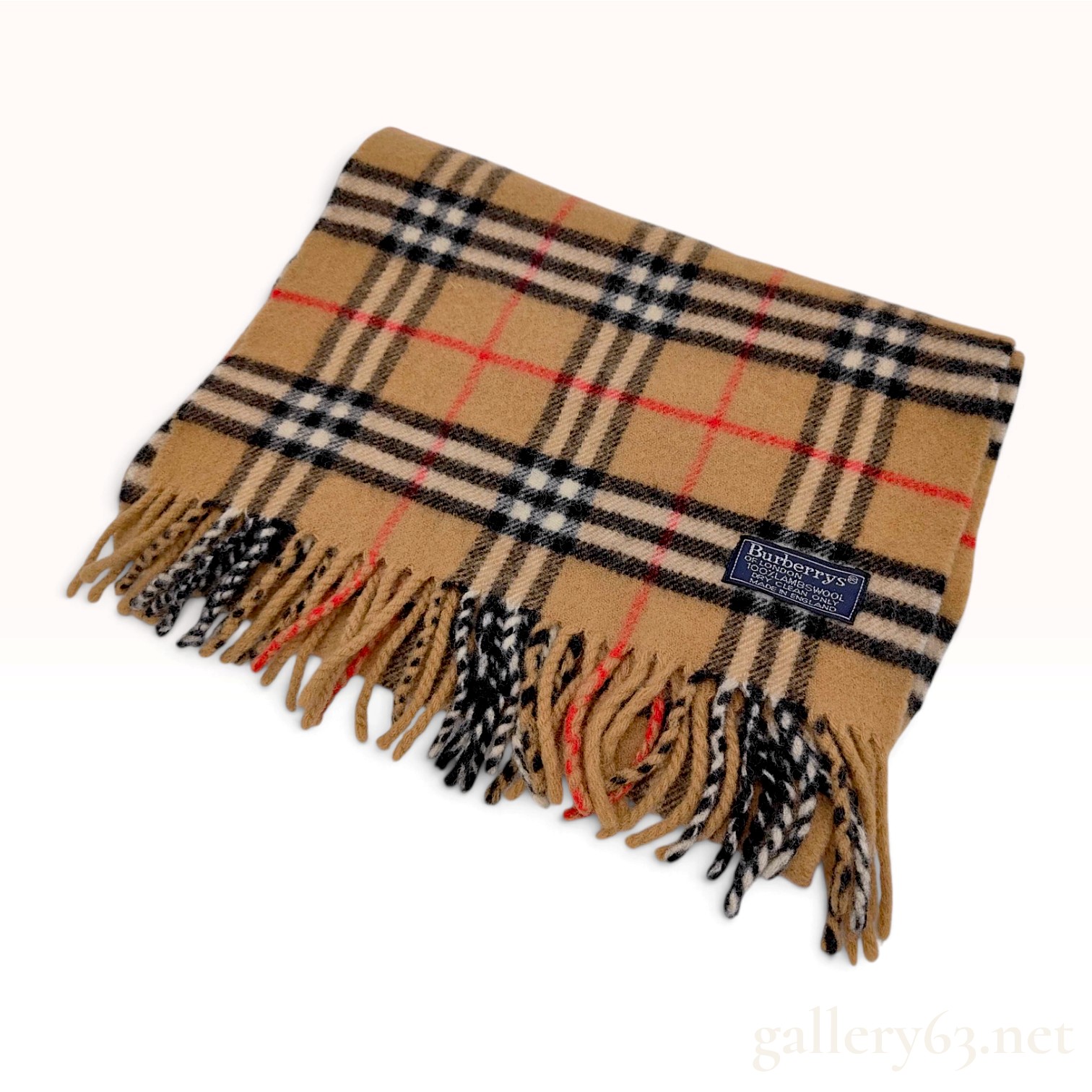 Vintage Burberrys Nova Check Camel Lambswool Scarf
