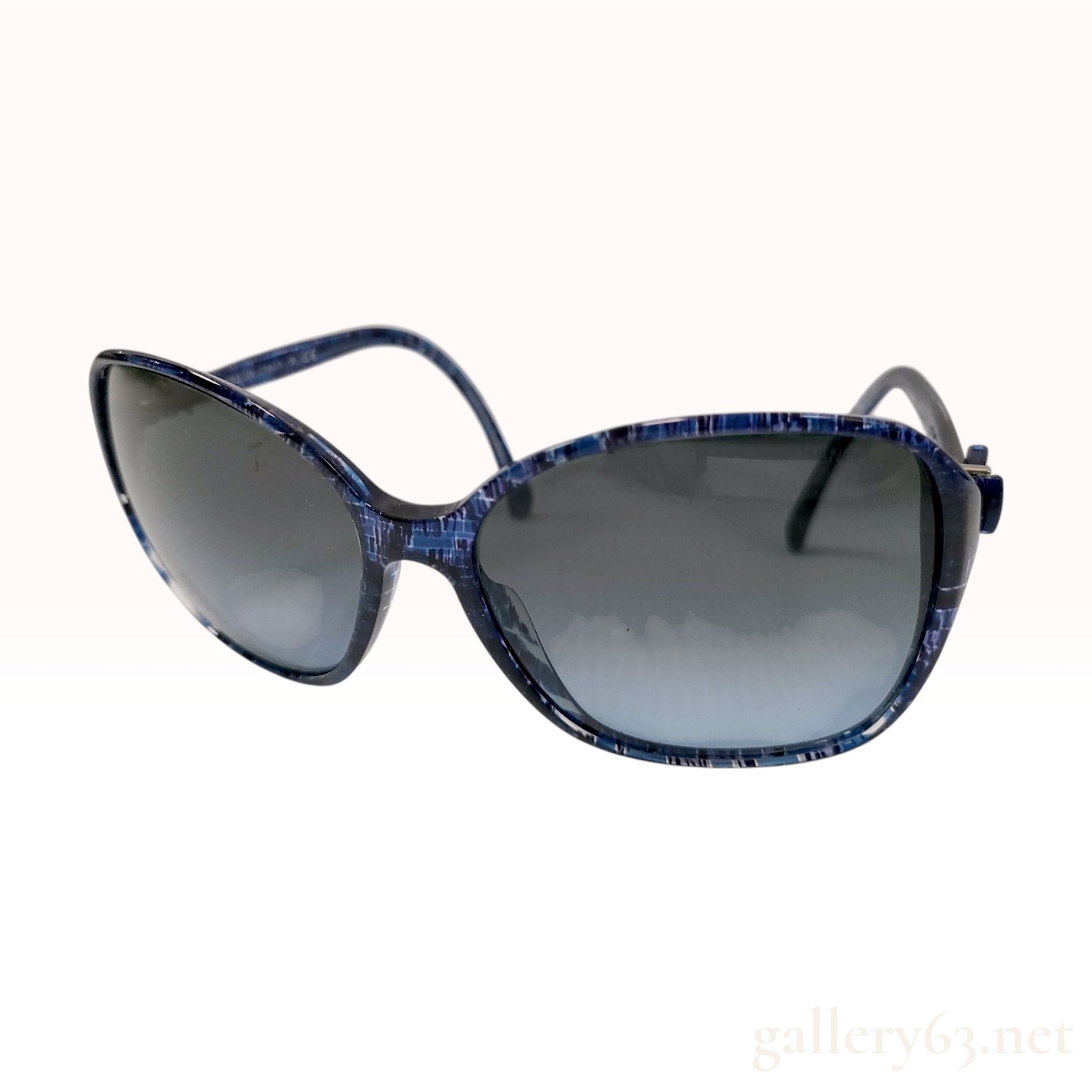 Chanel 5205-A Blue Denim Pattern Acetate Bow Sunglasses with Case
