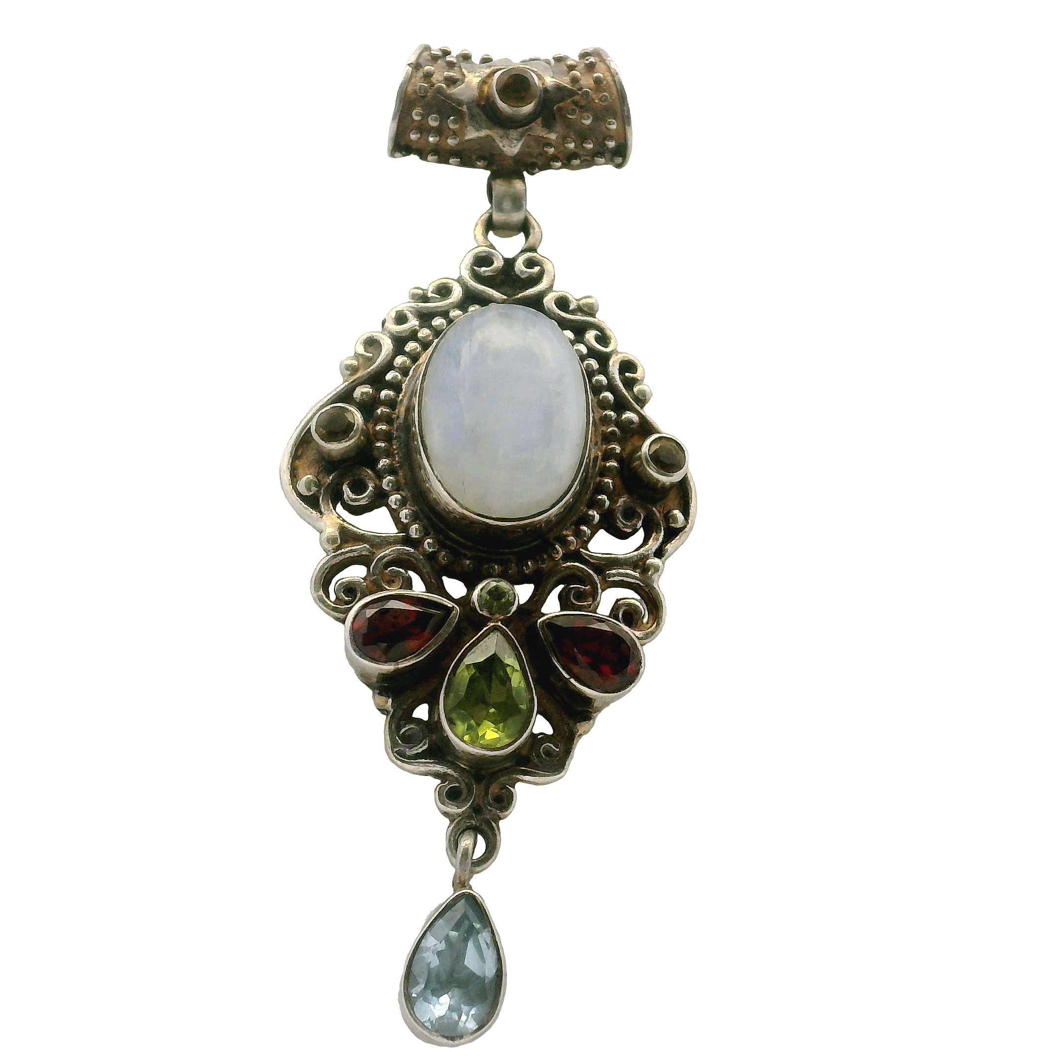 Estate Sterling Moonstone Garnet Peridot Topaz Pendant