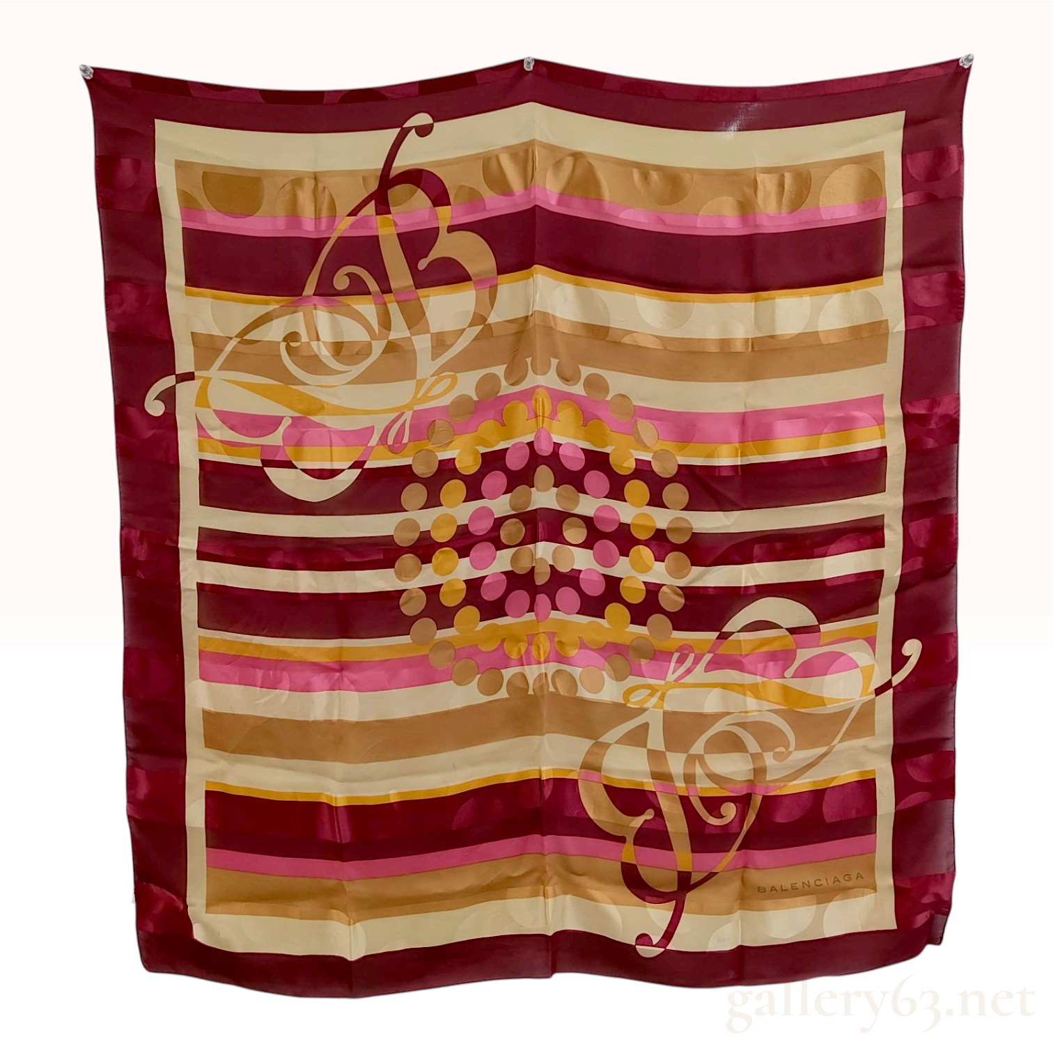 Vintage Balenciaga Burgundy and Pink Striped Silk Scarf