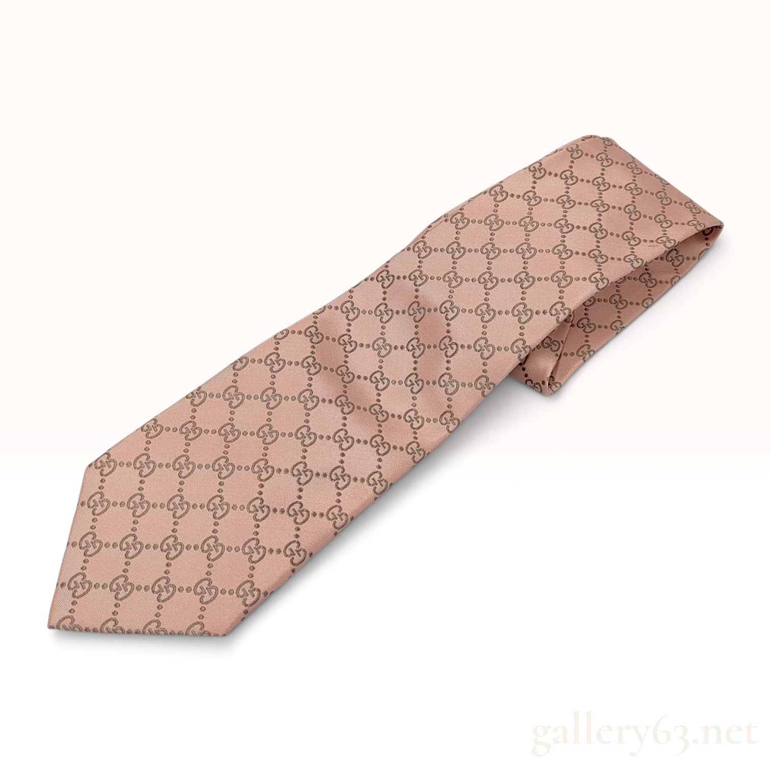 Gucci GG Monogram Salmon Pink Silk Necktie