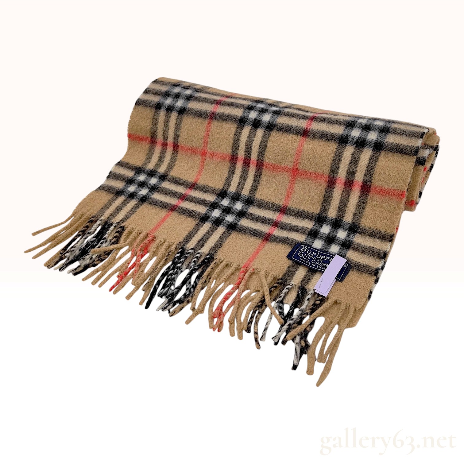 Vintage Burberrys Nova Check Tan Cashmere Scarf