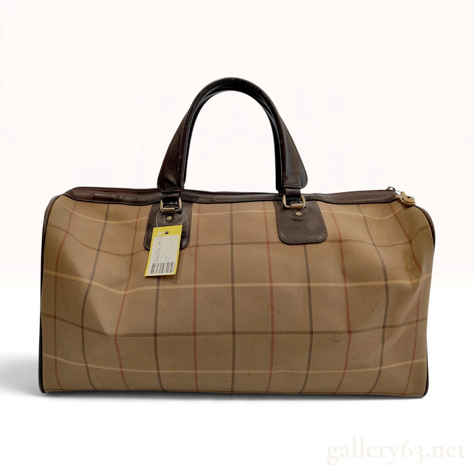 Vintage Burberrys Large Checked Canvas and Leather Duffle Bag