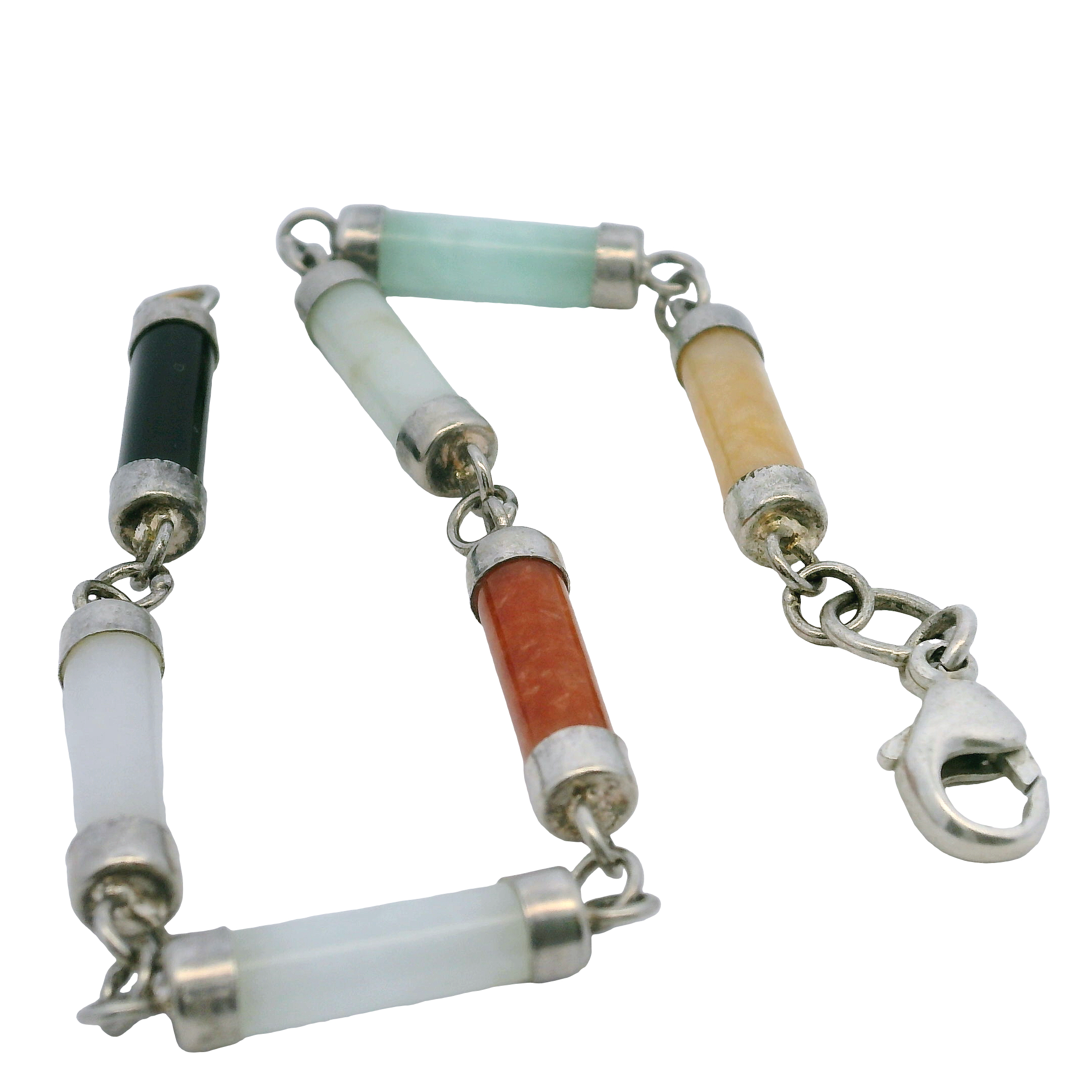 Estate Sterling Silver Jadeite Jade Bracelet
