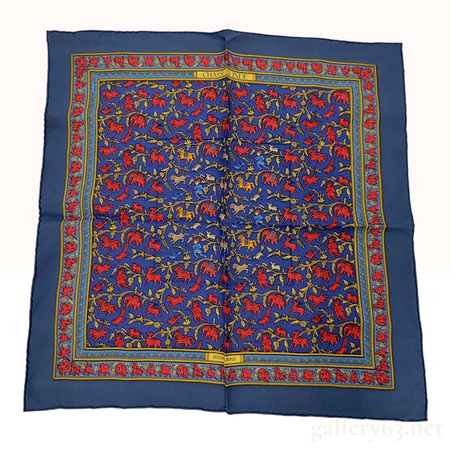 Hermes Chasse en Inde Blue Silk Scarf 42